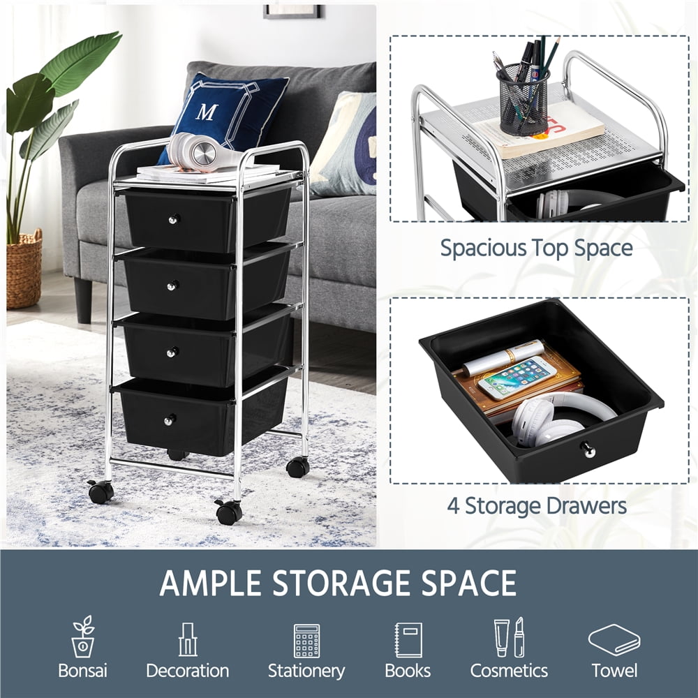 Alden Design 4 Drawers Metal Frame Storage Cart Rolling Bin Trolley, Black - Image 4