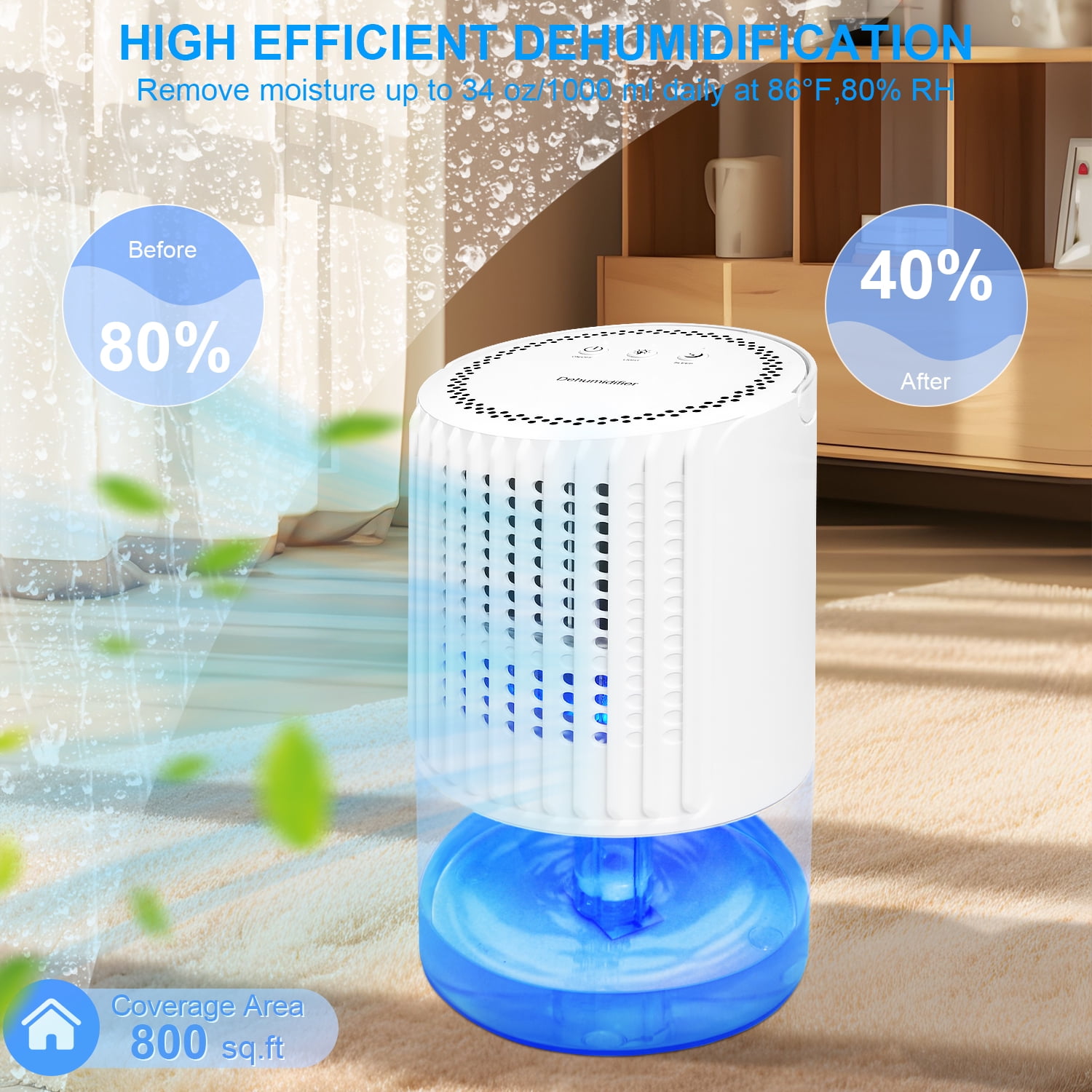 Dehumidifier for Room Home,HopePow Automatic Defrosting Auto-Off Dehumidifier Energy Efficiency 7 Colors Light Mini Dehumidifier for Room Bathroom,Basement,Bedroom,White - Image 7