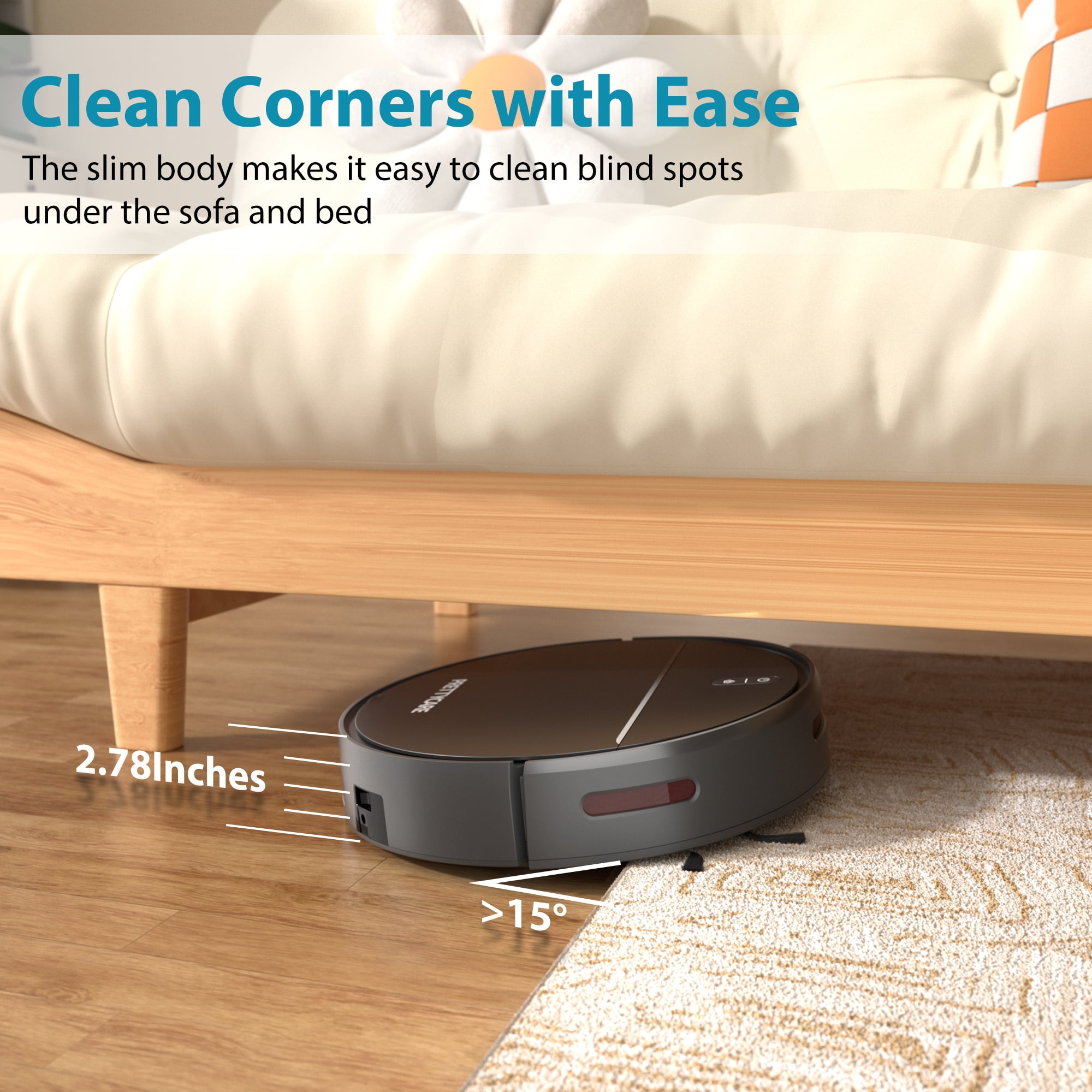 PrettyCare Robot Vacuum Cleaner with 2800Pa,Featured Carpet Boost,Tangle-Free,Ultra Slim,Self-Charging C1 - Image 9