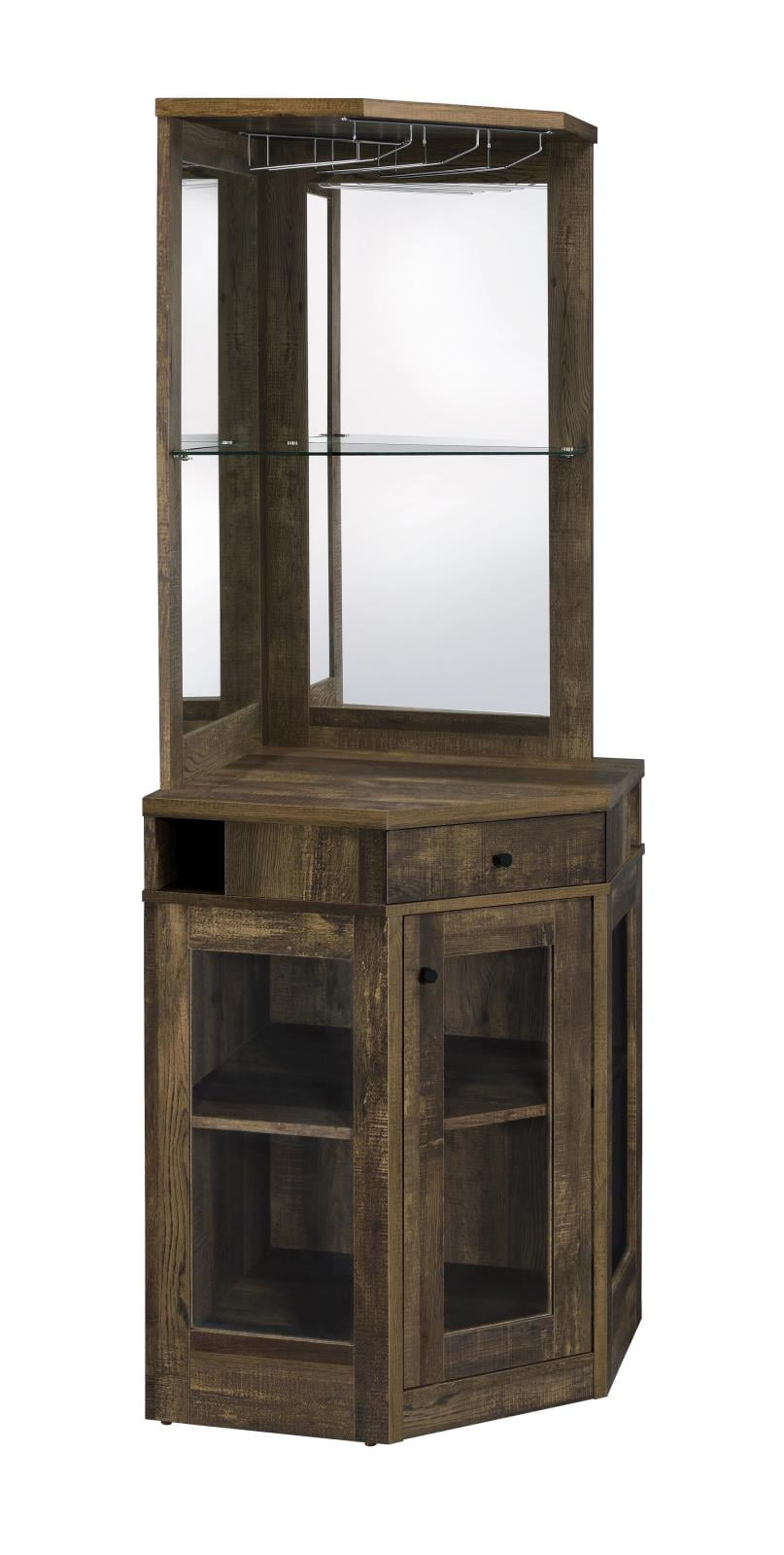 Alviso Corner Bar Cabinet with Stemware Rack Rustic Oak - Image 8