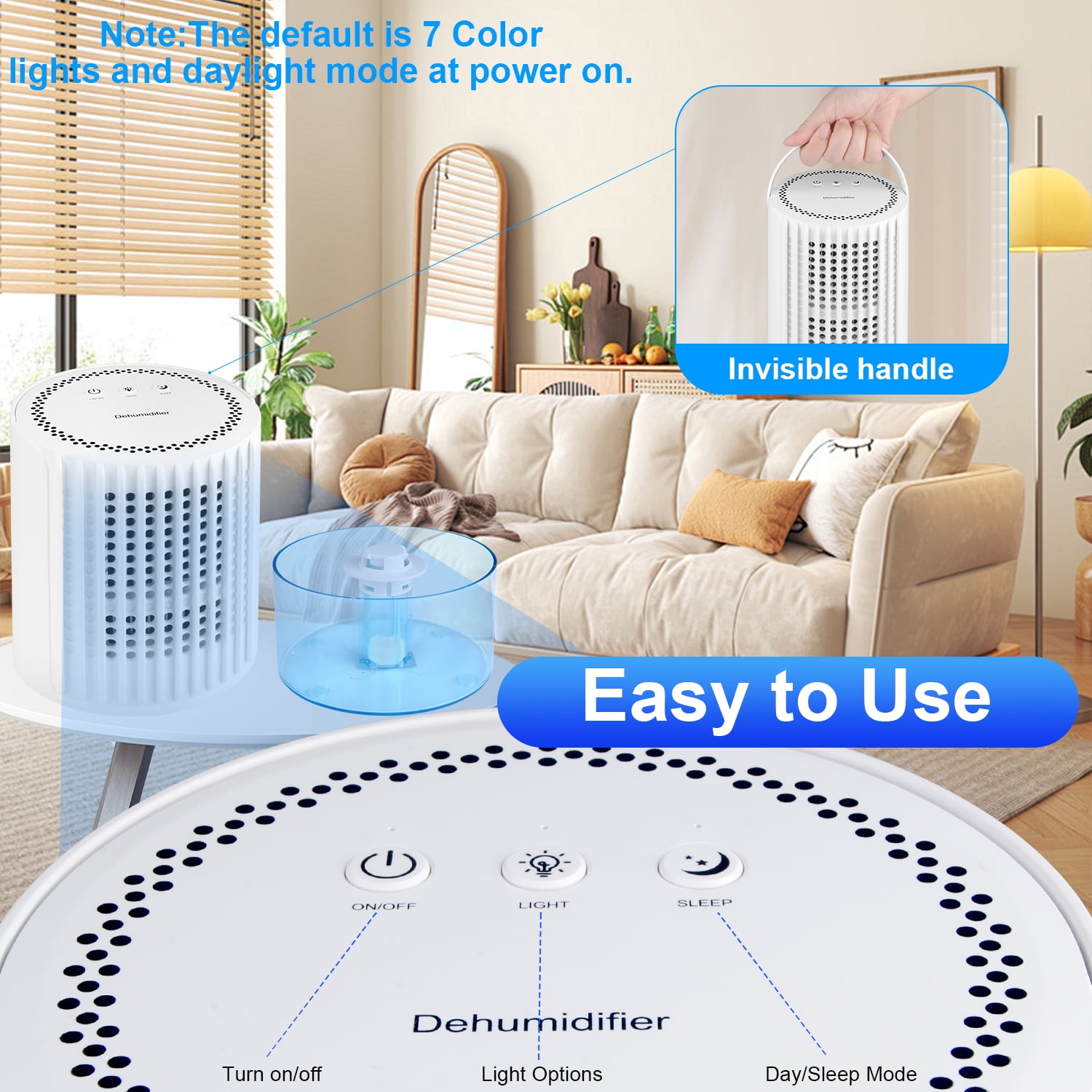 Dehumidifier for Room Home,HopePow Automatic Defrosting Auto-Off Dehumidifier Energy Efficiency 7 Colors Light Mini Dehumidifier for Room Bathroom,Basement,Bedroom,White - Image 6
