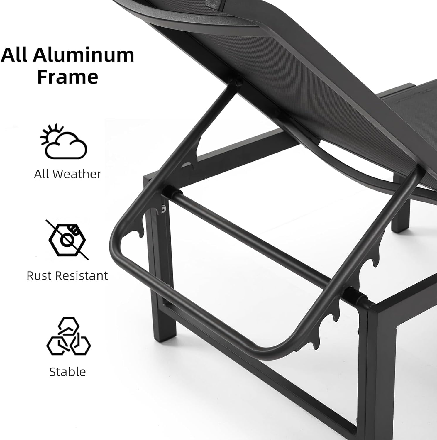 Efurden Outdoor Pool Lounge Chairs Set of 2, Patio Aluminum Chaise Lounge with 5 Adjustable Positions for Poolside Yard Deck Beach, Grey - Image 4