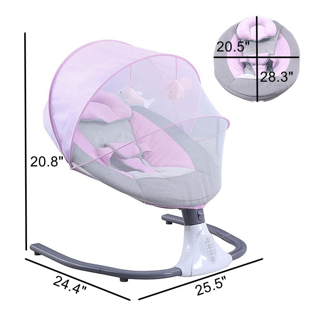 Hurber Electric Baby Swing, Infant Bouncer Chair with Remote Control, Bluetooth Music, 12 Lullabies, 4 Speeds, 4 Timing Set, Unisex, Pink - Image 6