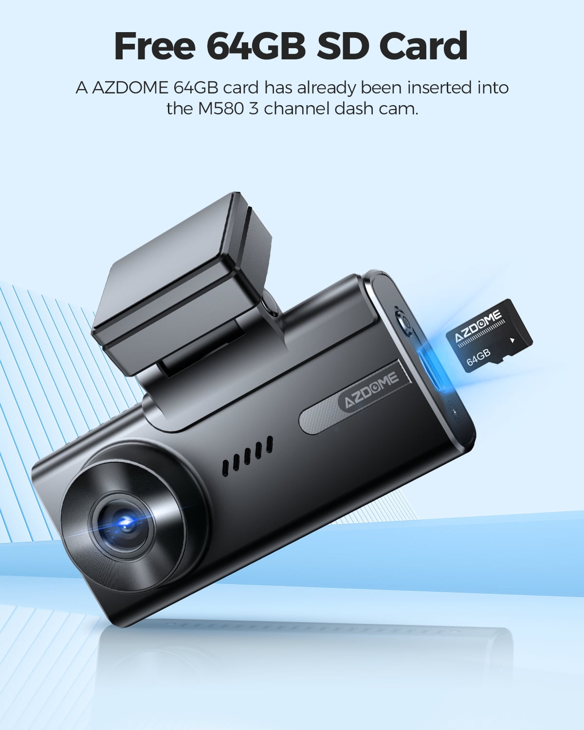 AZDOME Car Dash Cam 3 Channel, 5K Dash Camera Front and Rear Inside 4K+1080P+1080P, Dashcam with WiFi & 64GB Card, IR WDR Night Vision, 4" Touchscreen GPS 24H Parking Mode G-Sensor Loop Recording - Image 6