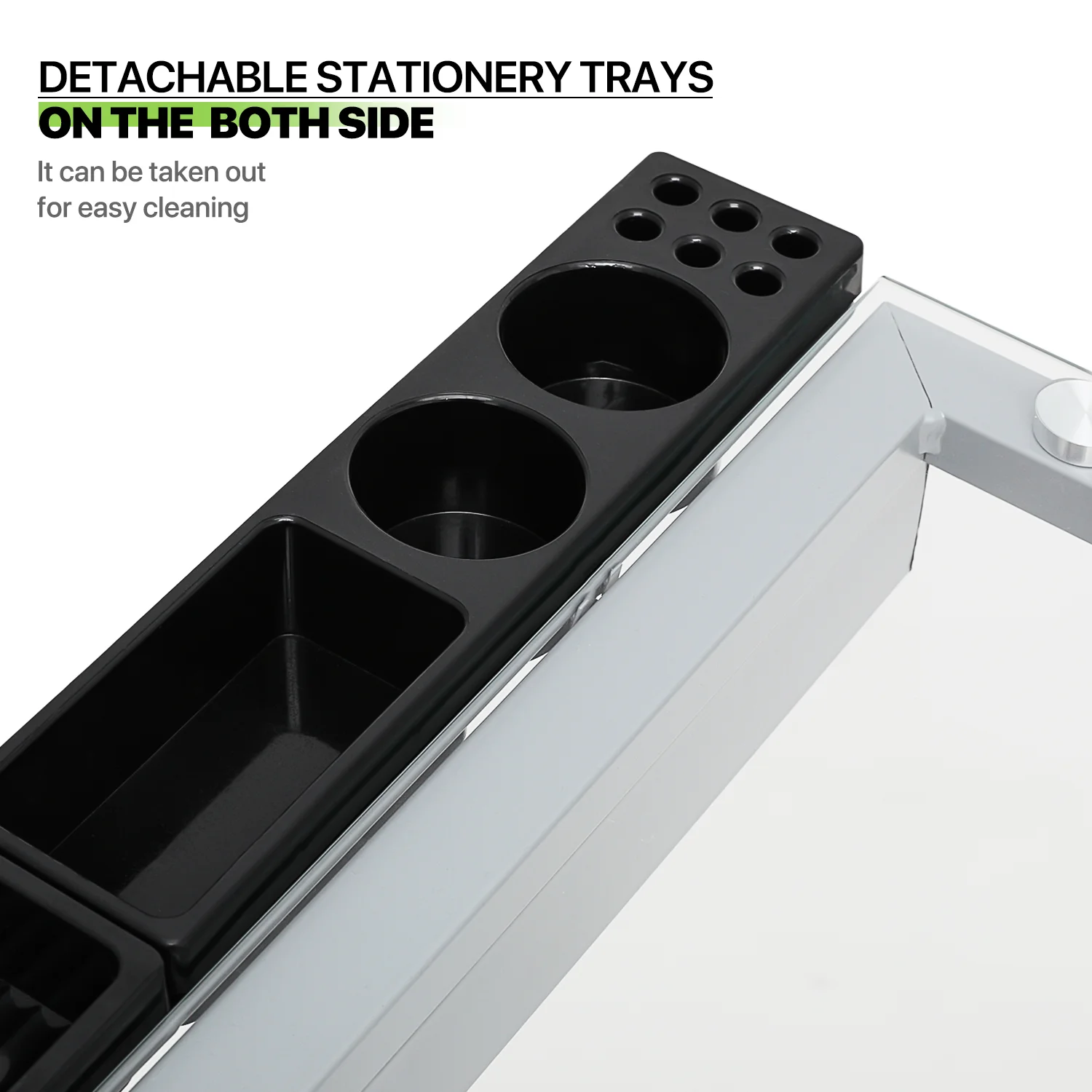 Magshion Tempered Glass Adjustable Height Drafting Table with Dual Drawers and Side Trays, Gray - Image 4