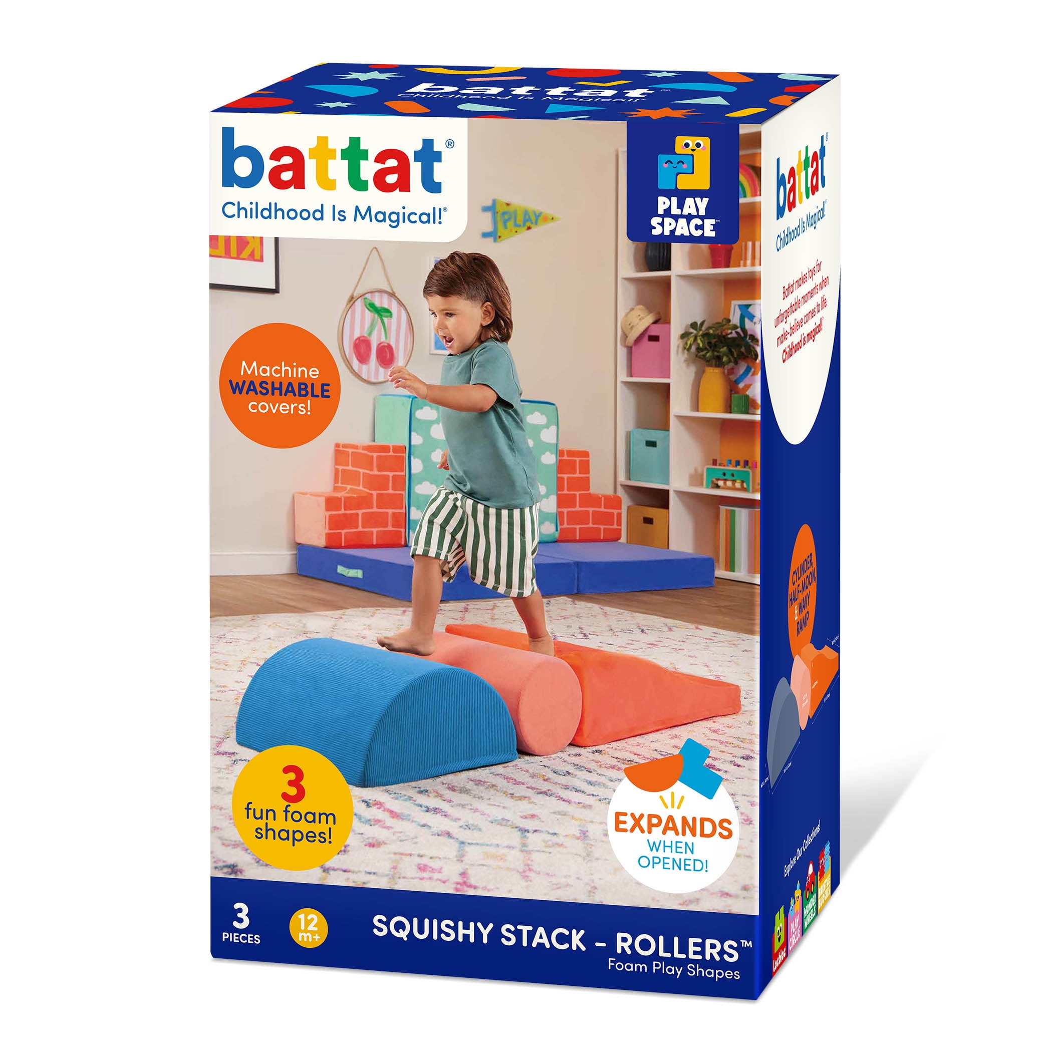 Battat Squishy Stack Rollers 3 Foam Multicolor Indoor Play Shapes, Toddler and Preschool Toys - Image 8