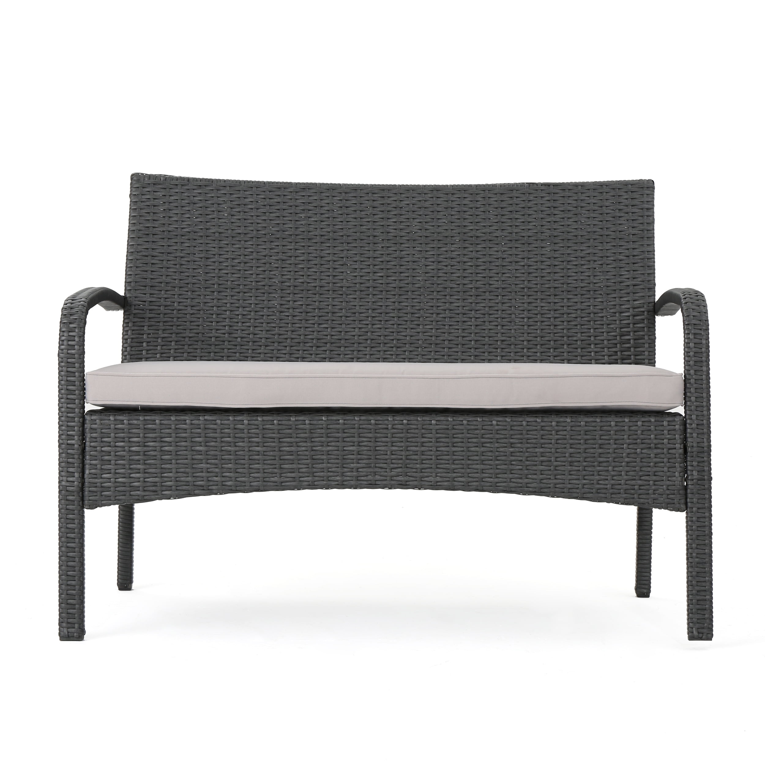 Zanoah Outdoor 4 Piece Wicker Chat Set with Water Resistant Cushions, Grey, Silver - Image 9