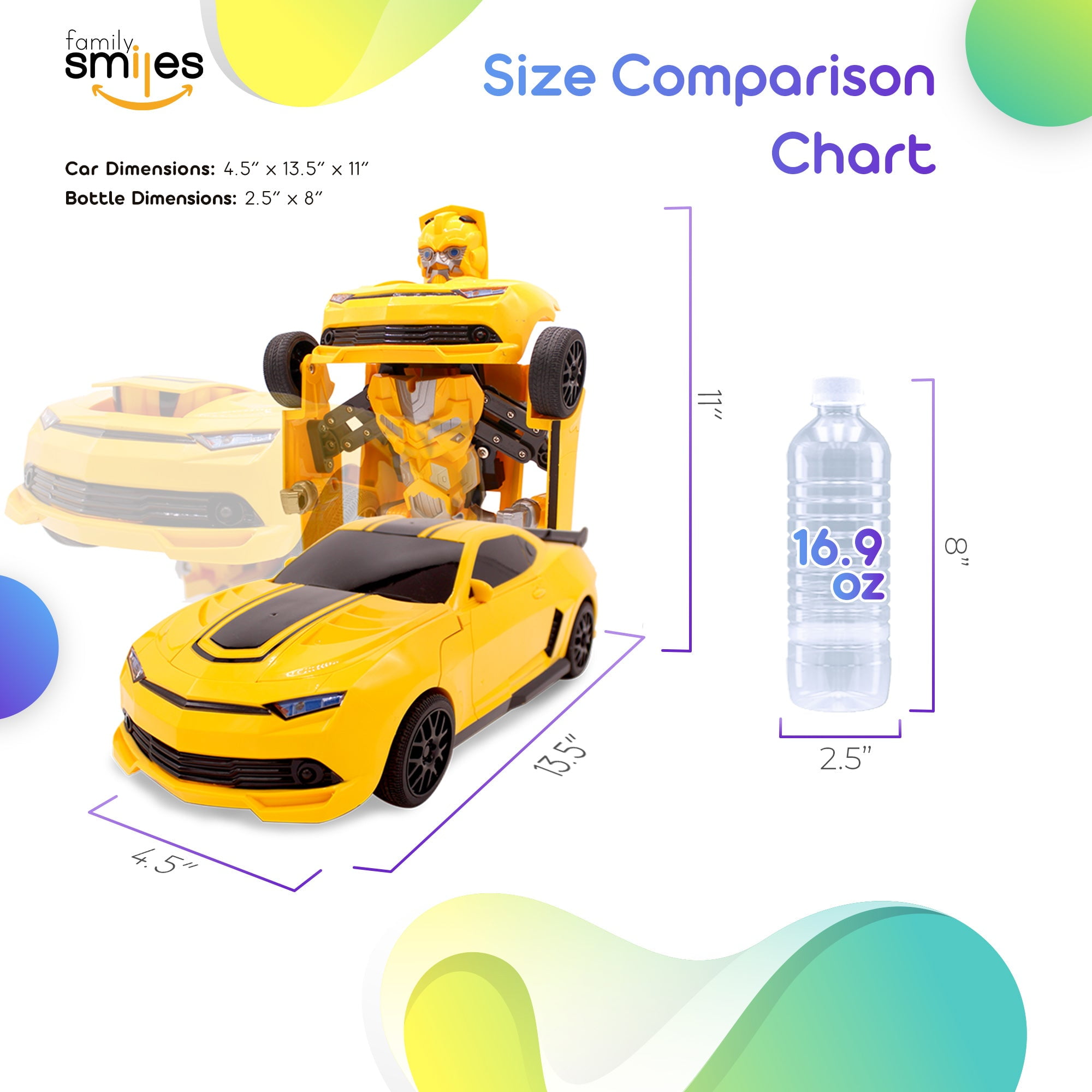 Family Smiles Kids Transforming Robot RC Car Toys for Boys 8-13 Remote Control Gift Yellow - Image 2