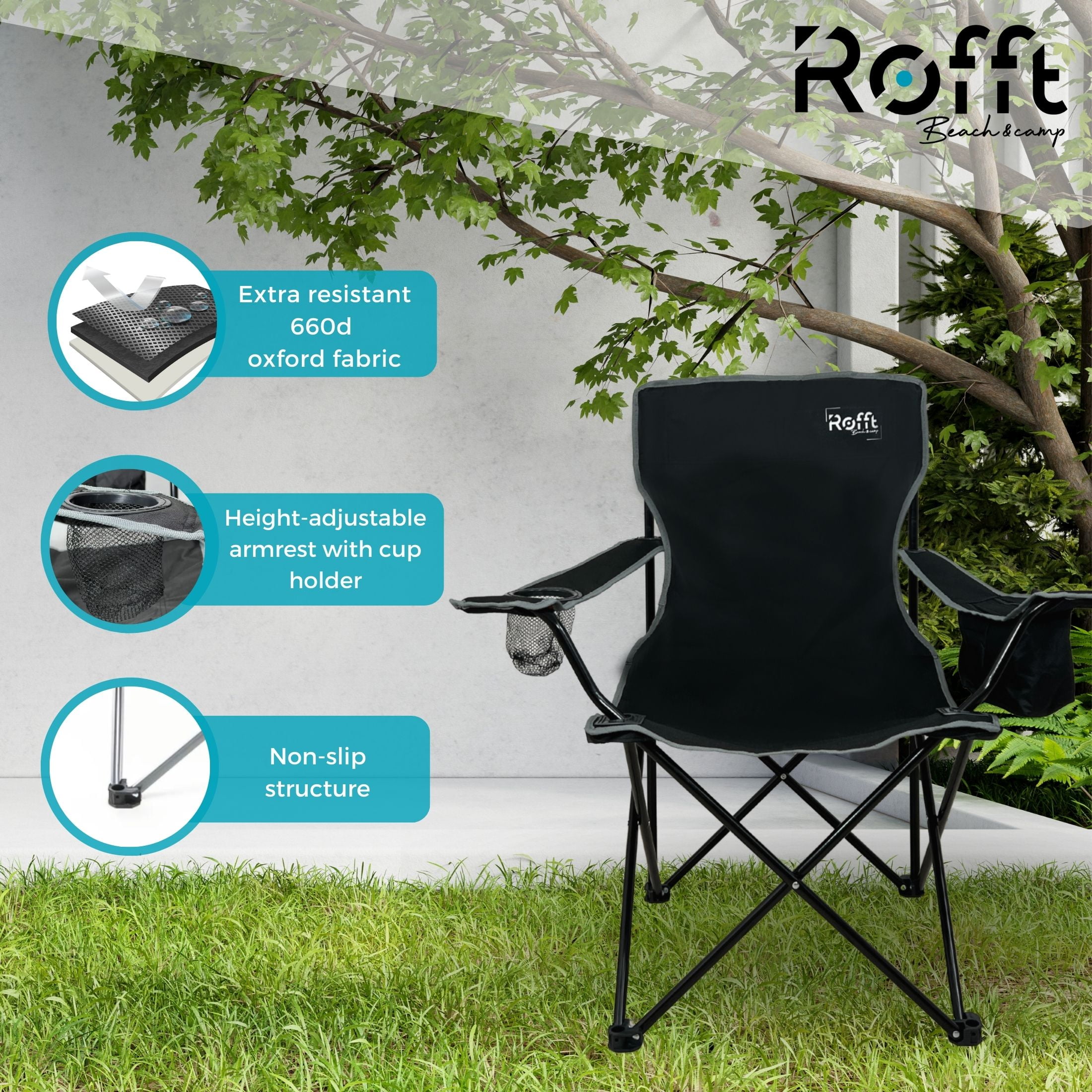 ROFFT Portable Camping Chair with Can Cooler, Fully Seat and Back with Side cooler Pocket and Cup Holder, Carry Bag Included, Collapsible Chair for Camping, events, Beach, and Sports - Image 8