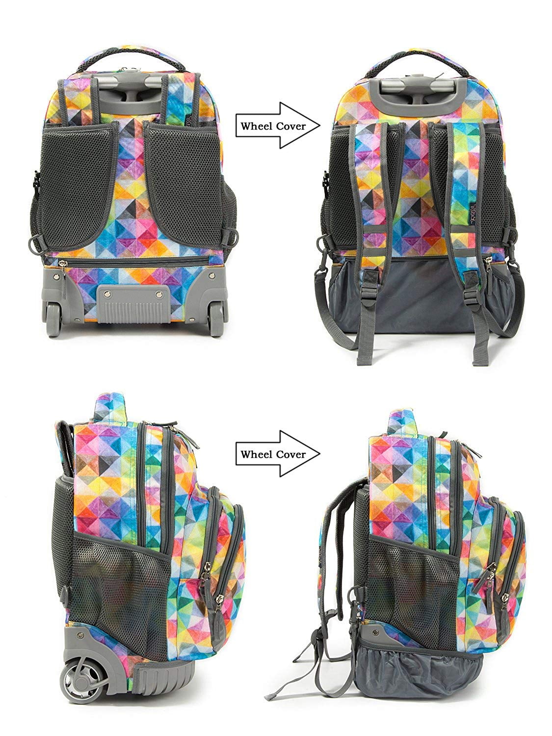 Tilami Colorful Geometric Print Rolling Backpack 18 Inch Wheeled Backpack - Image 7