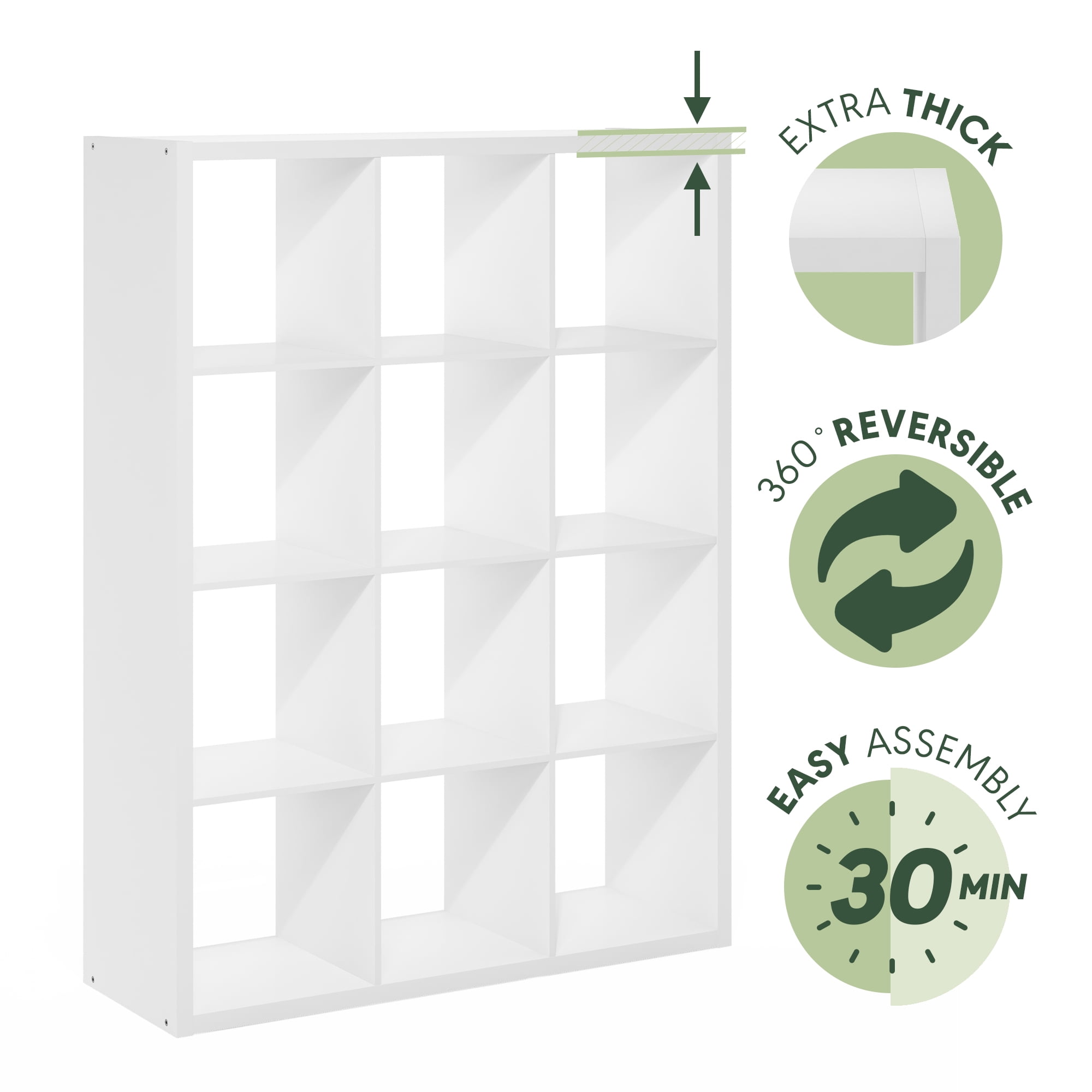 Furinno Cubicle Open Back Decorative Cube Storage Organizer, 12-Cube, White - Image 2