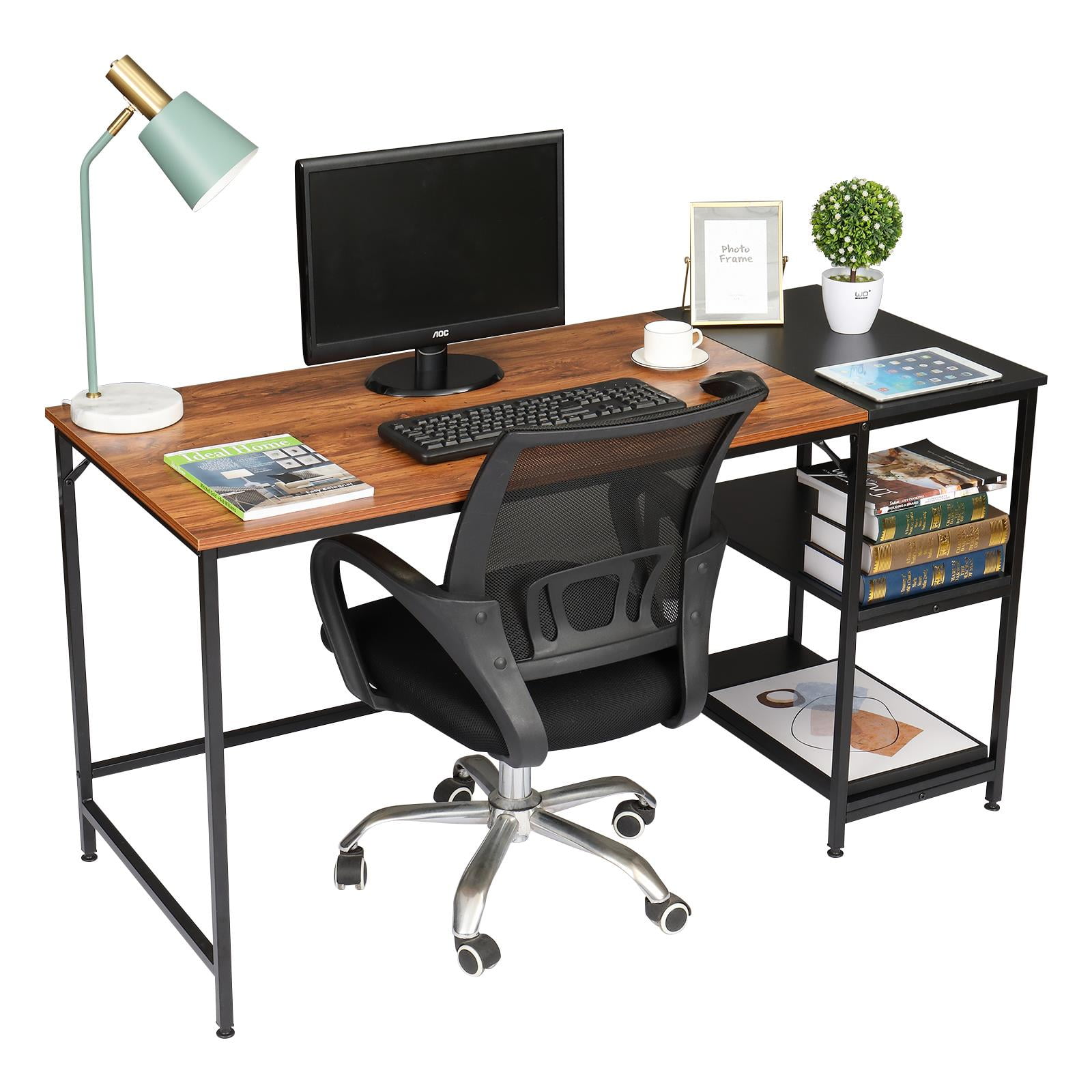 Zimtown Computer Desk 55 inch with Storage Space Home Office Work Desk with 2-Tier Shelves Modern PC Workstation Study Writing Laptop Table - Image 3