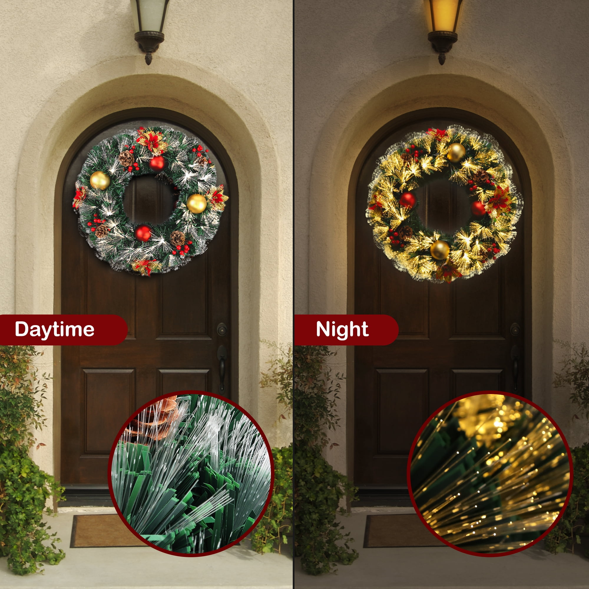 Pre-lit Christmas Wreath Plug in Large Lighted Christmas Wreath 24inch Artificial Christmas Decor Wreath with Lights for Door Window - Image 8