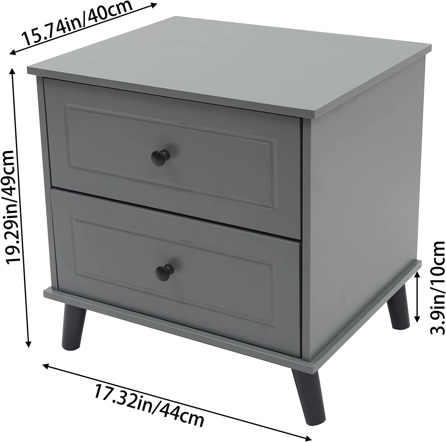HOMEFORT Modern Wood Nightstand, Beside Table, Night Stands for Bedroom, Sofa End Table, Side Table, 2-Drawer Dresser Chest for Living Room, Gray - Image 8