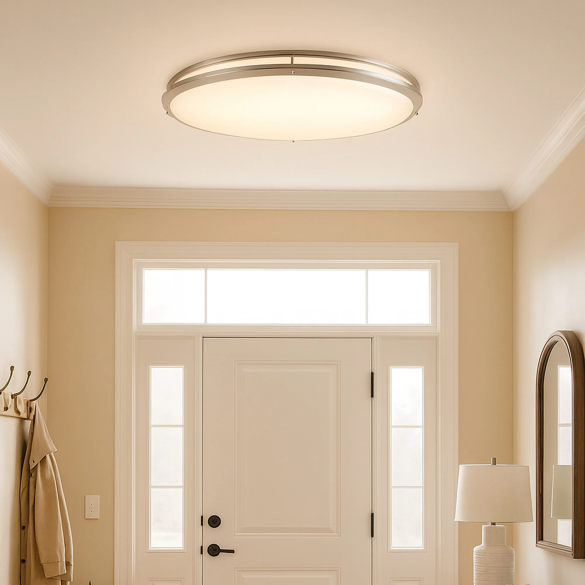 Design House Owens 32" Integrated LED Modern Dimmable 1 Light Brushed Nickel Flush Mount Ceiling Light with White Frosted Shade - Image 4