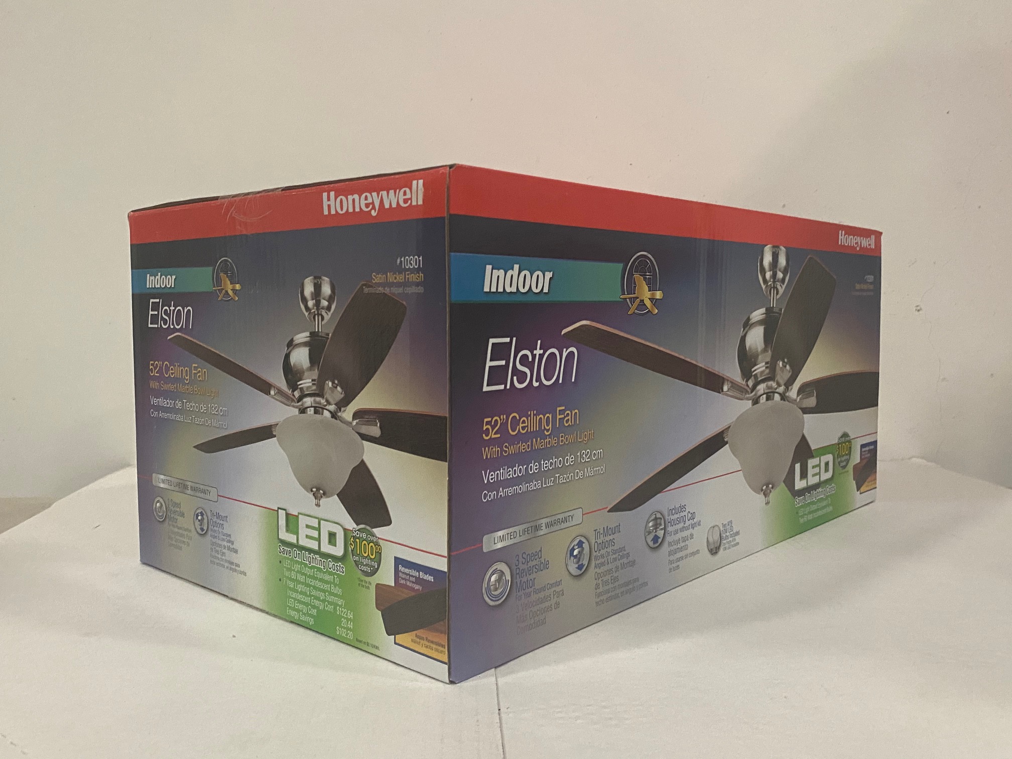 Honeywell Elston 52” Satin Nickel Ceiling Fan with Bowl Light and Remote Control - Image 4