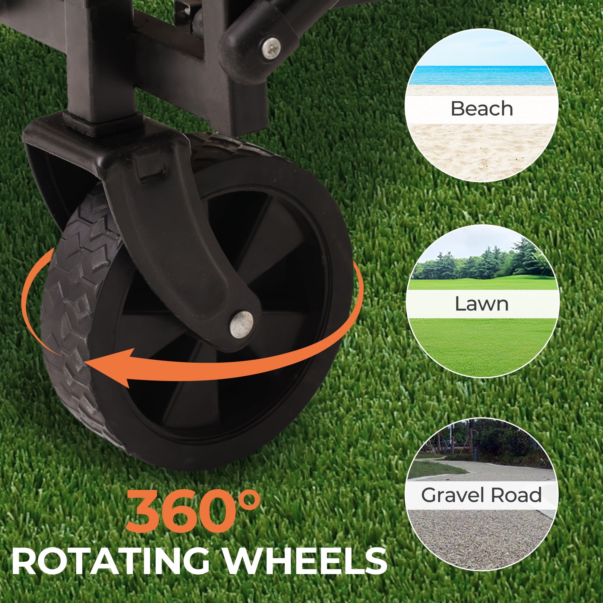 Folding Utility Wagon, Collapsible Outdoor Wagon Cart for Camping, Gardening, Picnic, Beach, Beige - Image 4