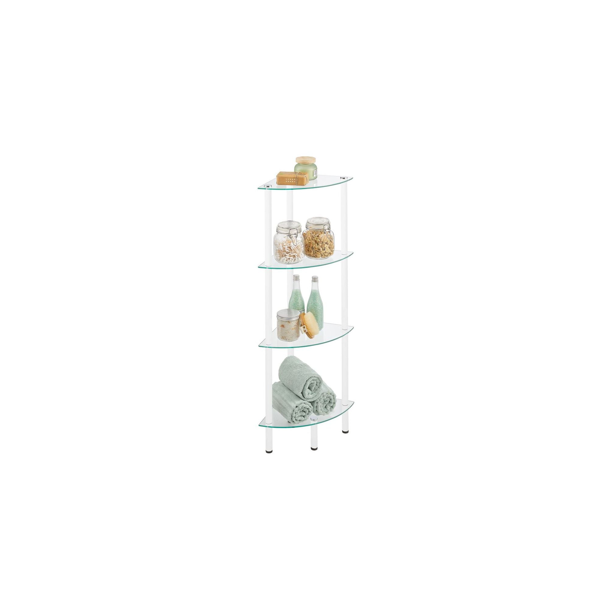 mDesign Glass Corner 4-Tier Storage Organizer Tower Cabinet - White/Clear - Image 2