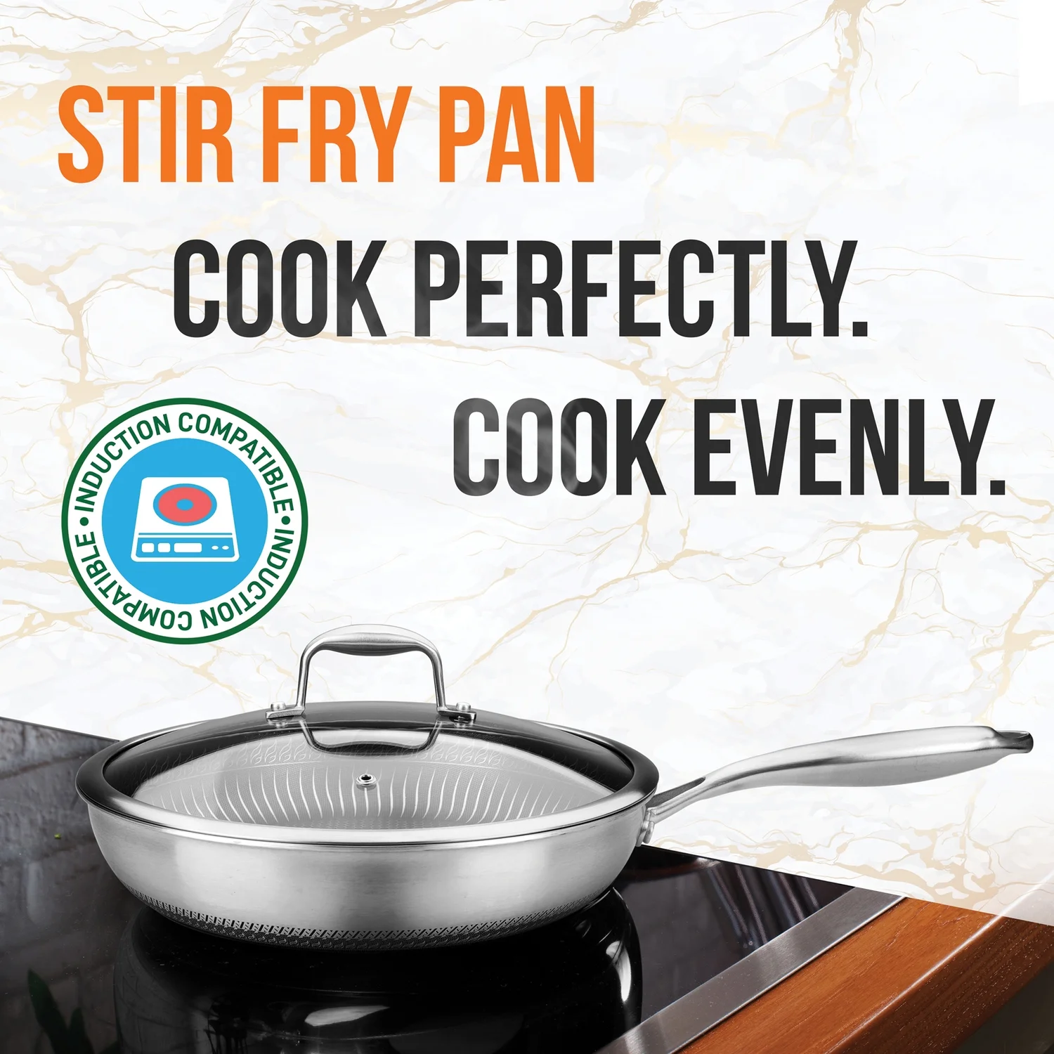 NutriChef NC3PL12 Nonstick Tri-Ply Stainless Steel Stir Fry Pan with Glass Lid, 12 inch - Image 8