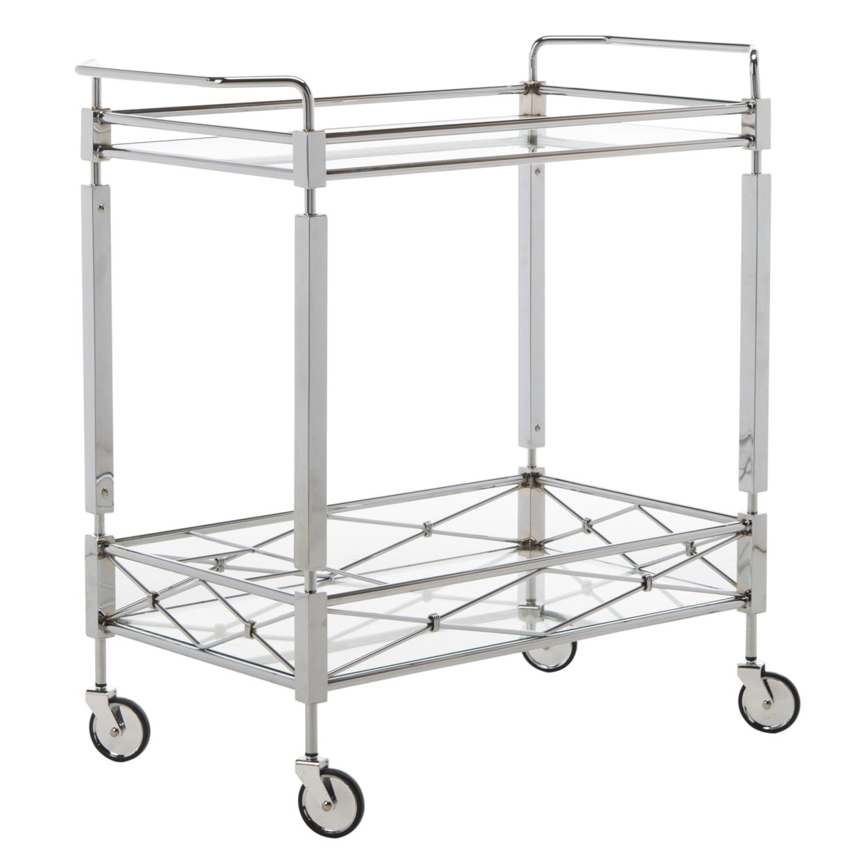 SAFAVIEH Ingrid 2 Tier Modern Glam Rectangle Bar Cart with Casters, Chrome - Image 7