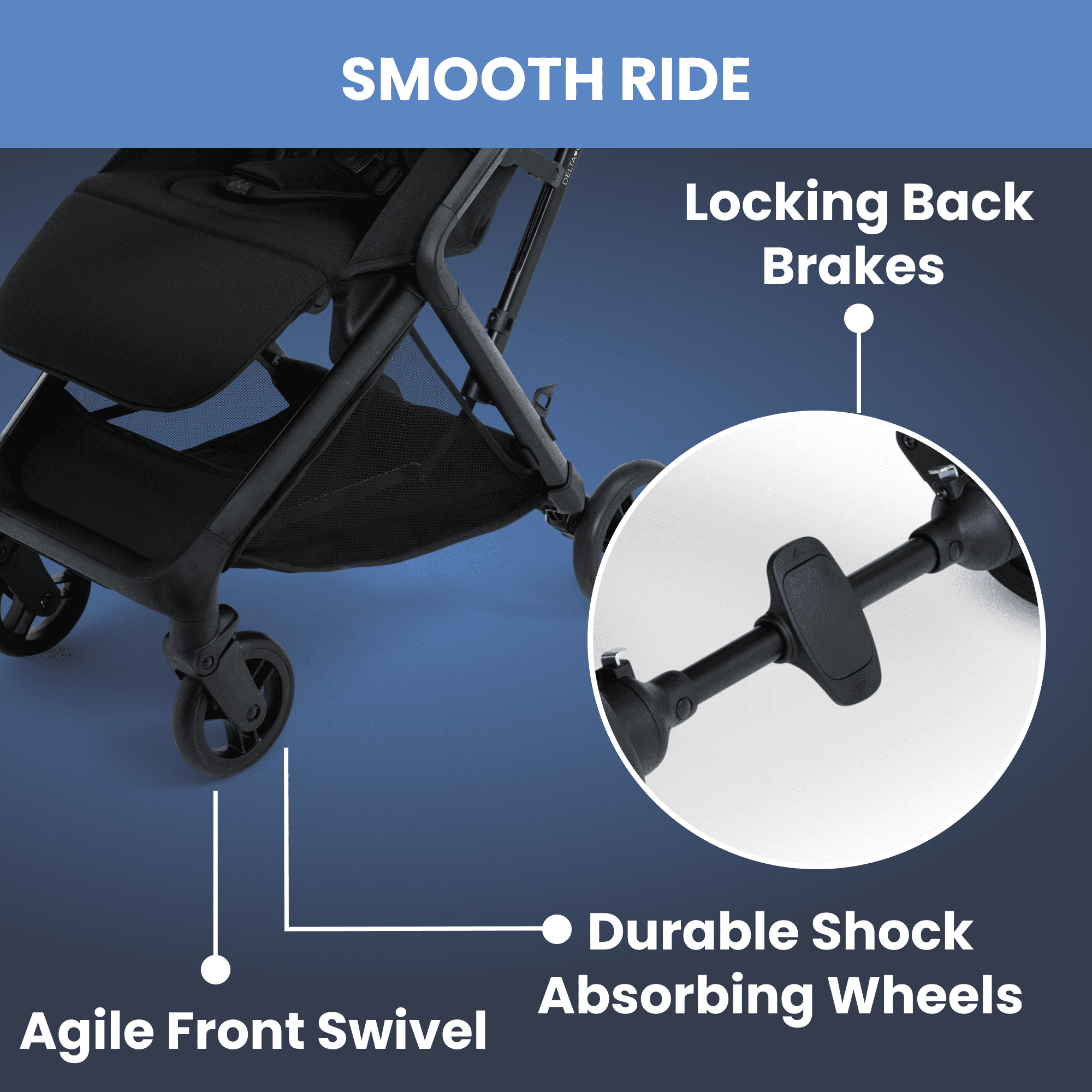 Delta Children Icon Ultra Compact Travel Stroller - Greenguard Gold Certified, Black - Image 2