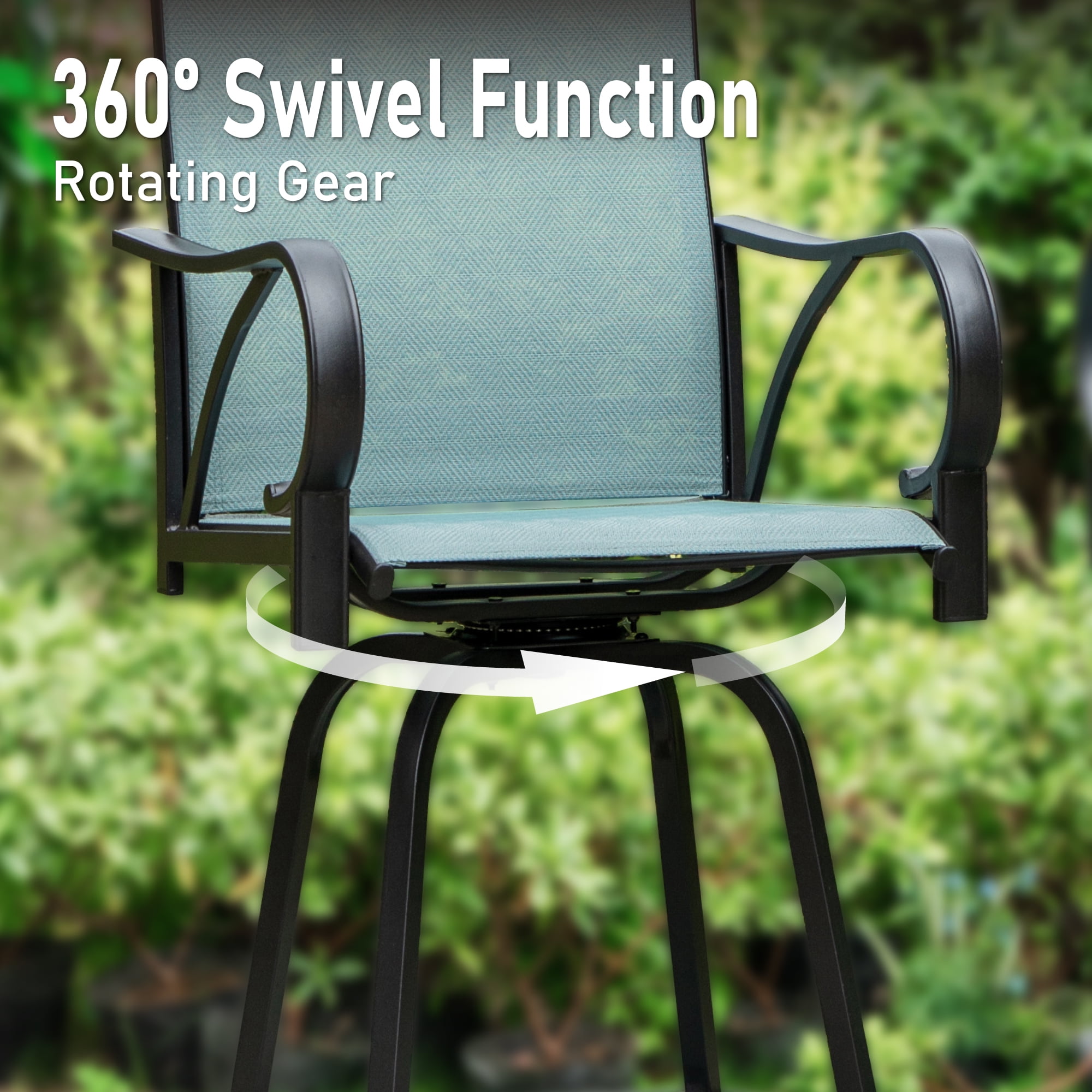 Summit Living Outdoor Patio Metal Swivel Bar Stools Set of 2, Patio Bar Stool Height Chairs,Black&Aqua - Image 5