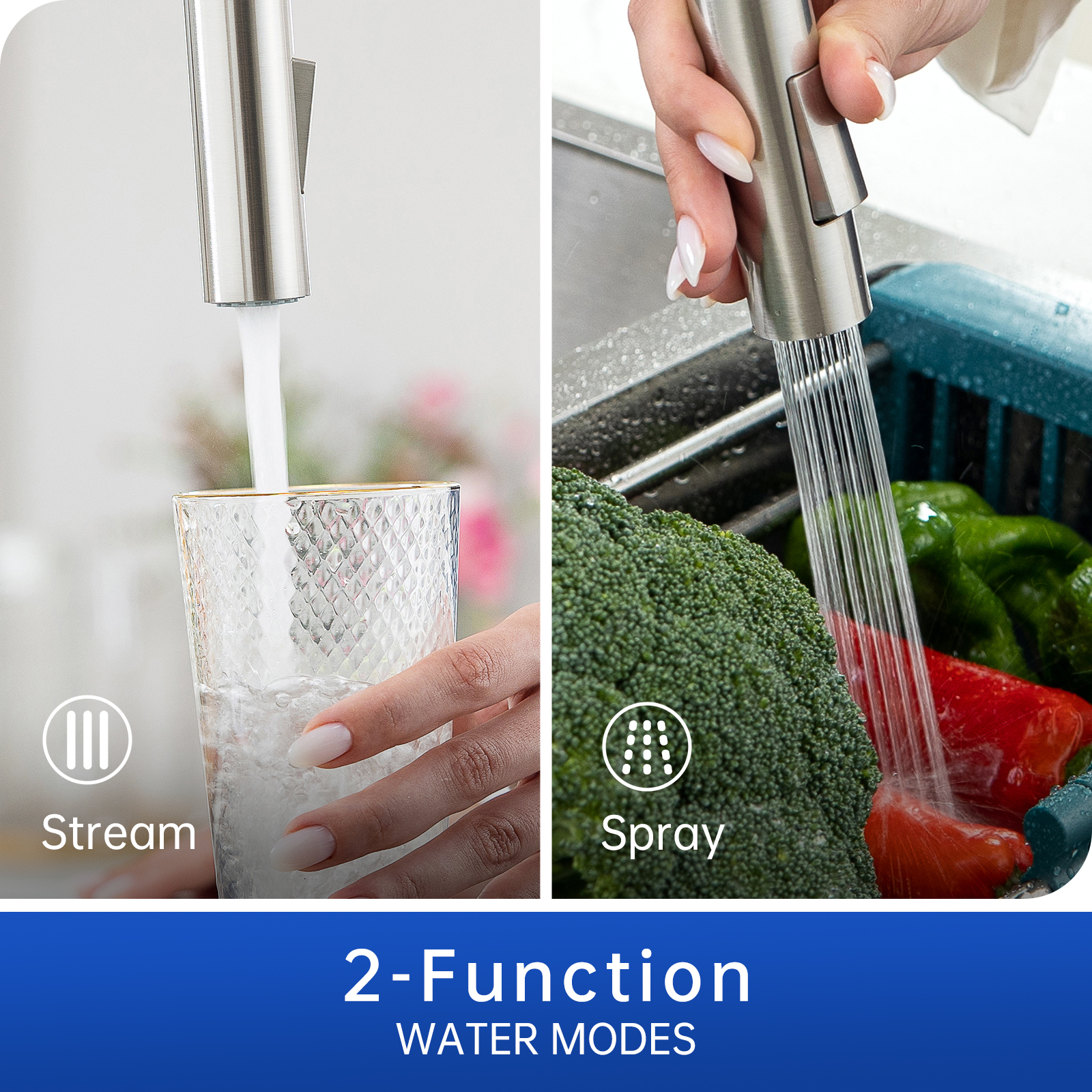 DAYONE Pull Down Brushed Nickel Kitchen Faucet with Sprayer and Soap Dispenser, Single Handle High Arc Stainless Steel Kitchen Sinkl Faucet for Kitchen Renovation and Decor - Image 8