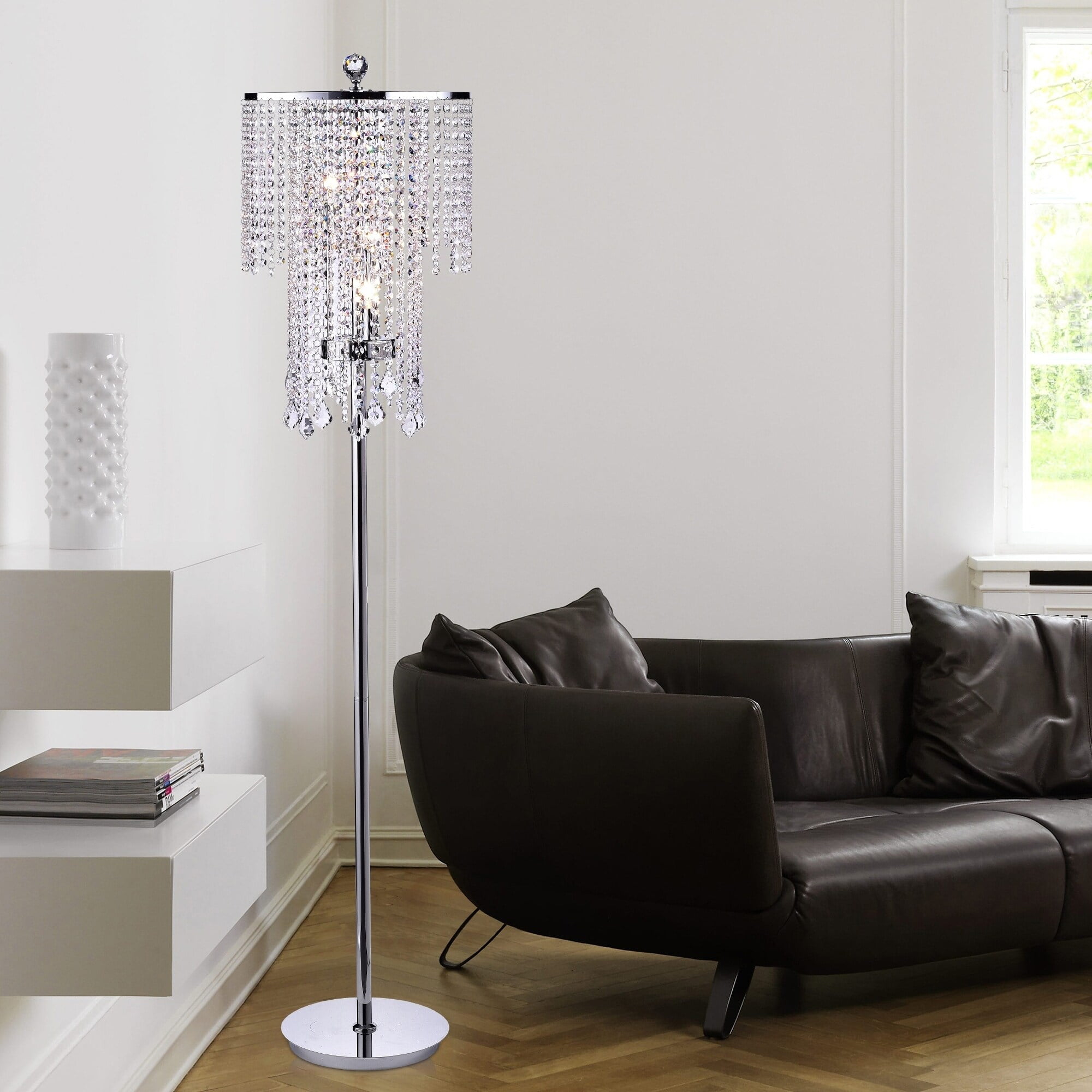 Chrome and Crystal Floor Lamp with a Polished Chrome Finish - Image 2