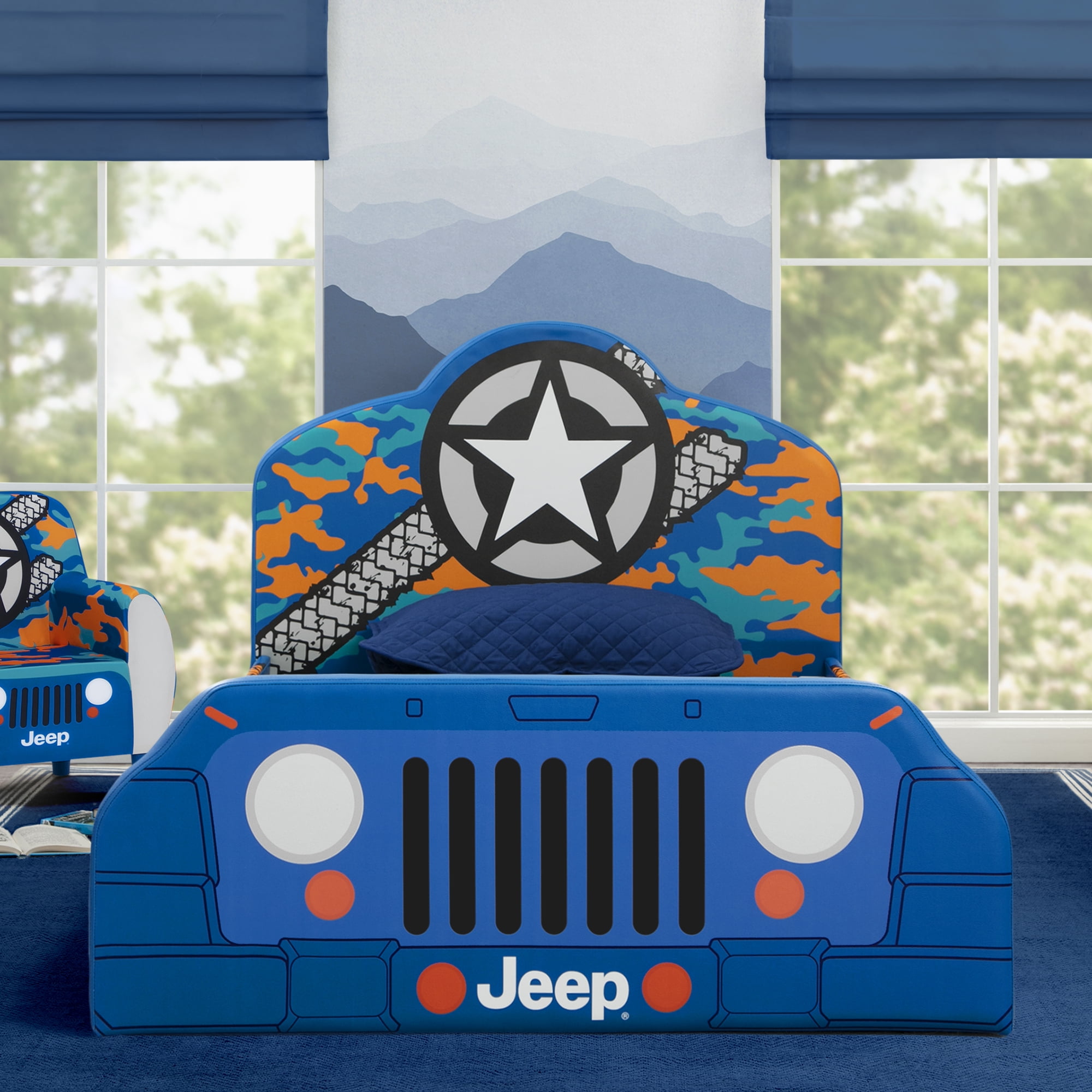 Jeep Upholstered Twin Bed by Delta Children, Blue - Image 3