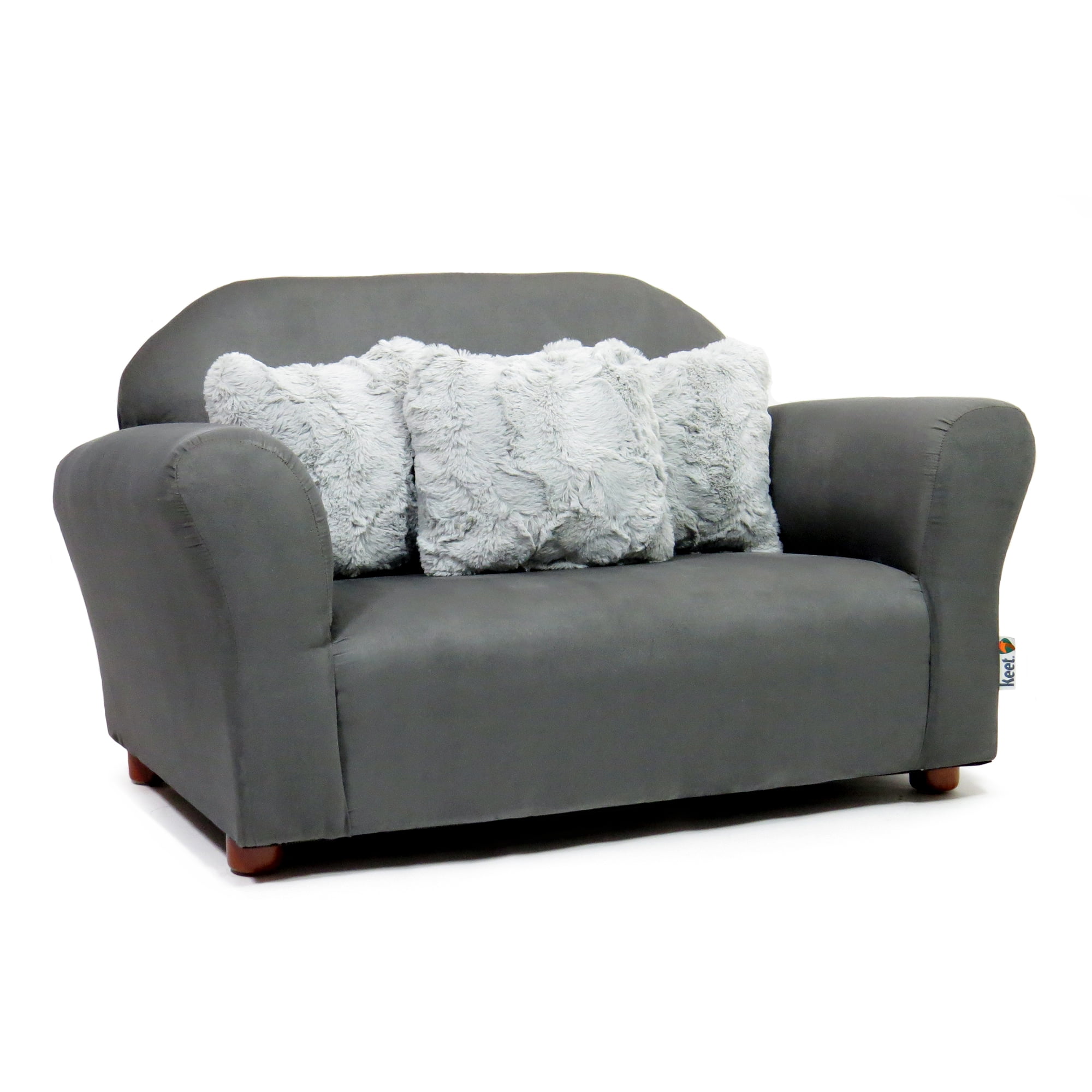 Plush Keet Children's Sofa Charcoal, with Grey accent pillows - Image 2