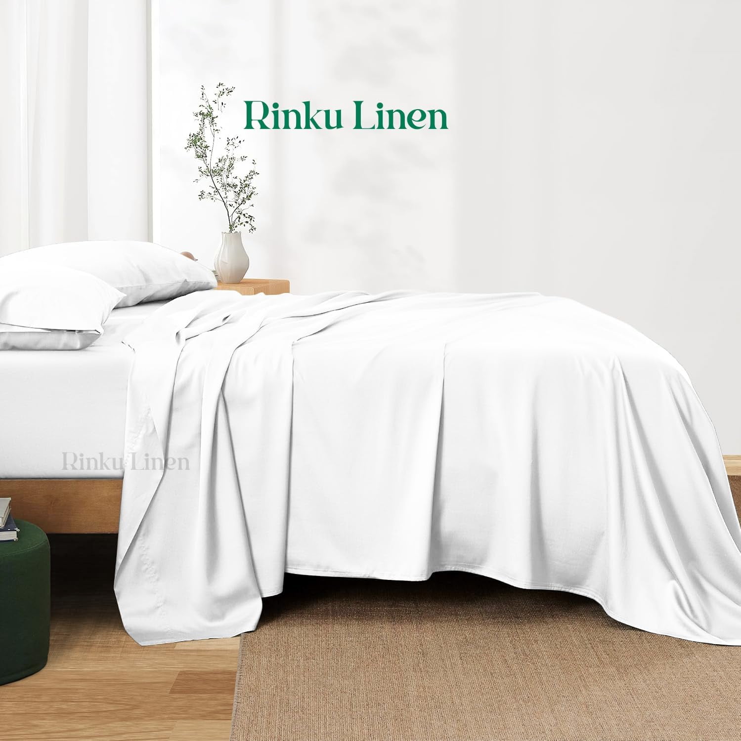 600-Thread-Count 100% Egyptian Cotton Sheet Set QUEEN Size Fits 9-12 Inches Deep Pocket ( Solid, Classic White ) - Image 4