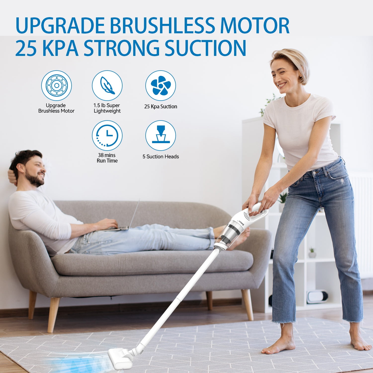 Gidhire Cordless Vacuum Cleaner, Cordless Stick Vacuum Cleaner for Carpet,Home, Hardwood, Hard Floor with Brushes,38Mins Runtime - Image 6