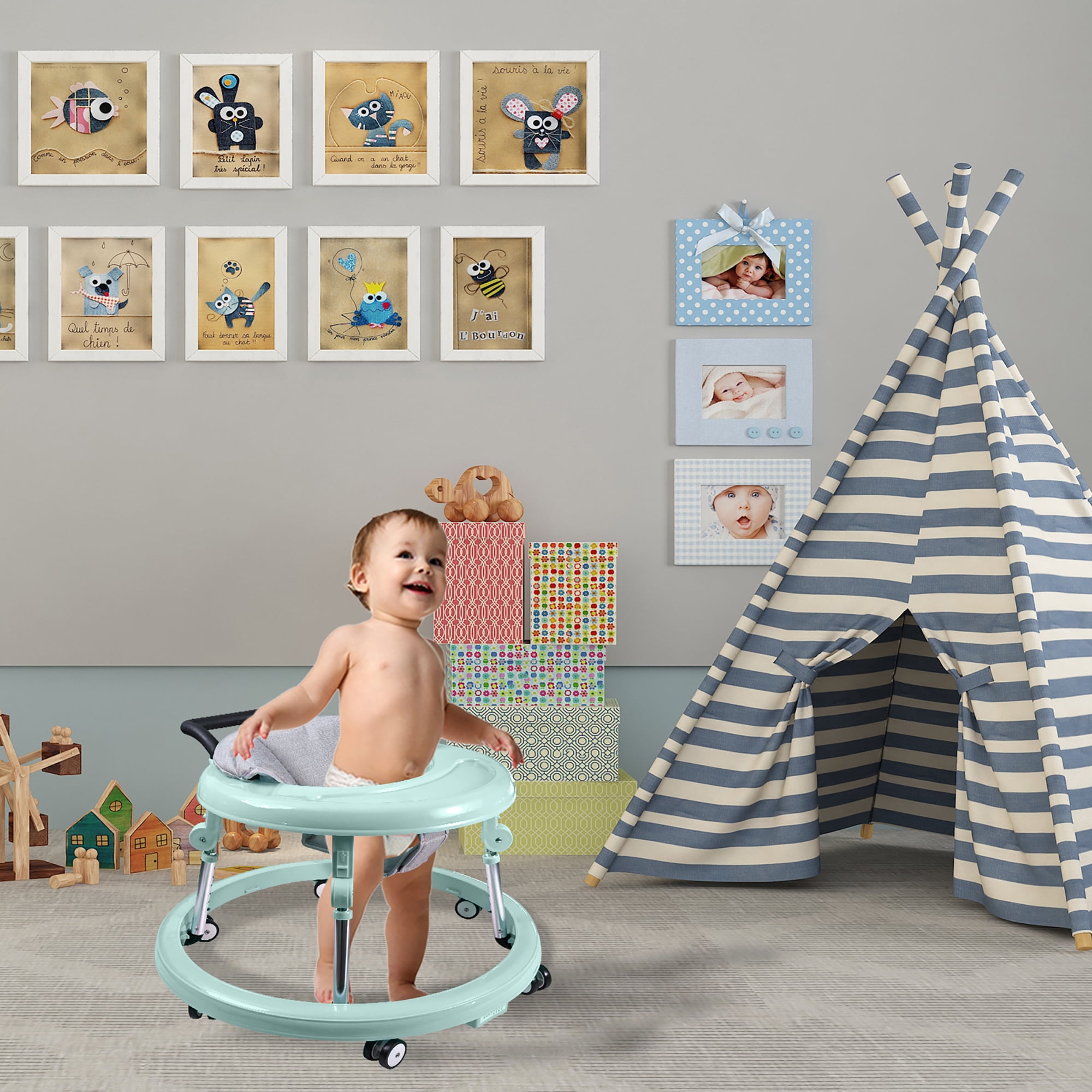 Baby Walker, Baby Walker with Wheels, Foldable 9-Gear Height Adjustable, Baby Walkers and Activity Center with Foot Pads/Mute Wheels, Baby Walkers for Baby Boys and Girls 6-24 Months - Image 4