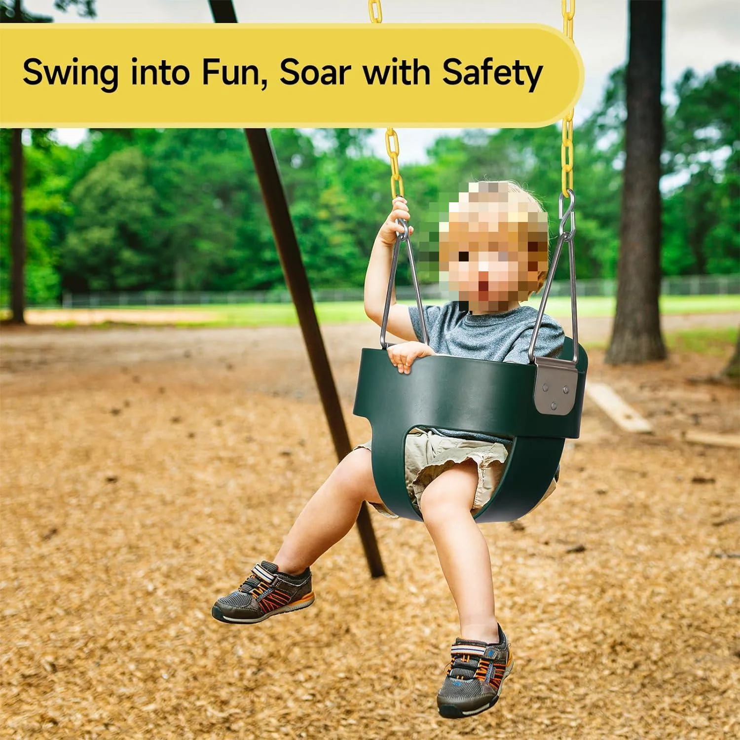 EOTVIA Toddler Swing, Heavy Duty High Back Full Bucket Toddler Swing Seat with Coated Chains, Green Baby Swing Outdoor Swing Set Accessories for Backyard Ourdoor Indoor, Easy Install,Support 330lbs - Image 7