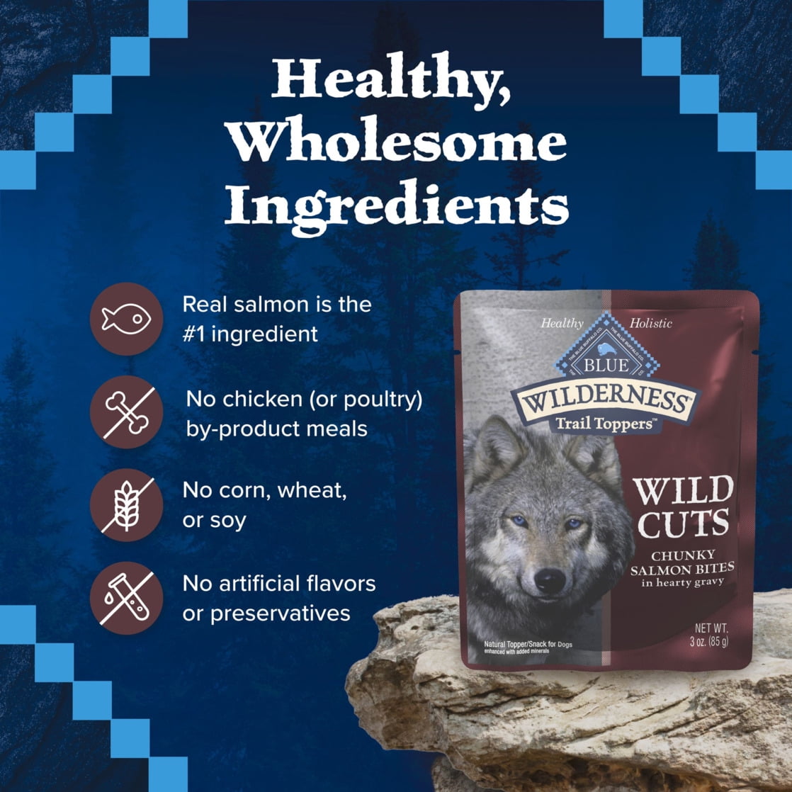 BLUE Wilderness Trail Toppers Dog Wet Food, Salmon Bites in Gravy, 3-oz Pouch - Image 2