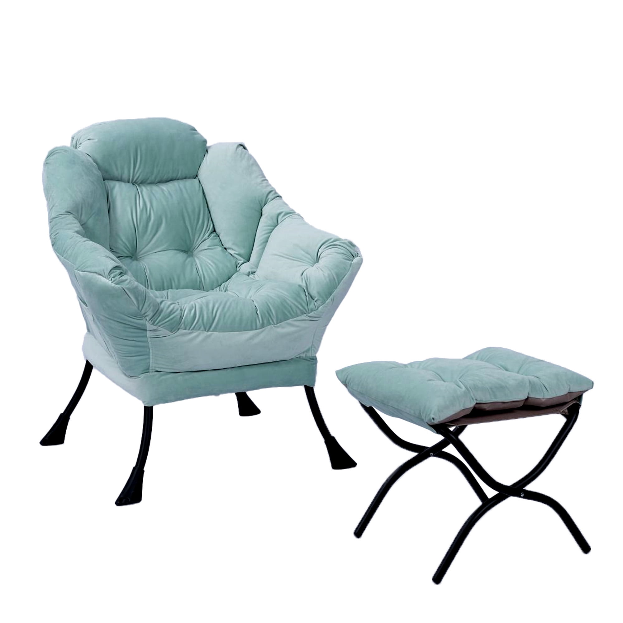 Aukfa Accent Chair with Ottoman,Lazy Lounge Chair with Arm,Side Pocket for Living Room, Green - Image 4