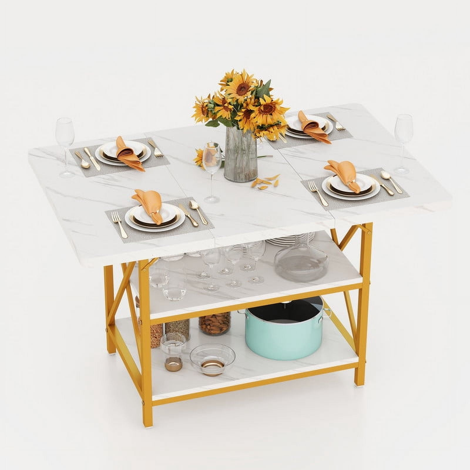 Uforic 47" Dining Table for 4, Dining Room Table with Storage Shelf, ModernRectangle Kitchen Table for Home Kitchen Dining Room Living Room, White& Gold - Image 6