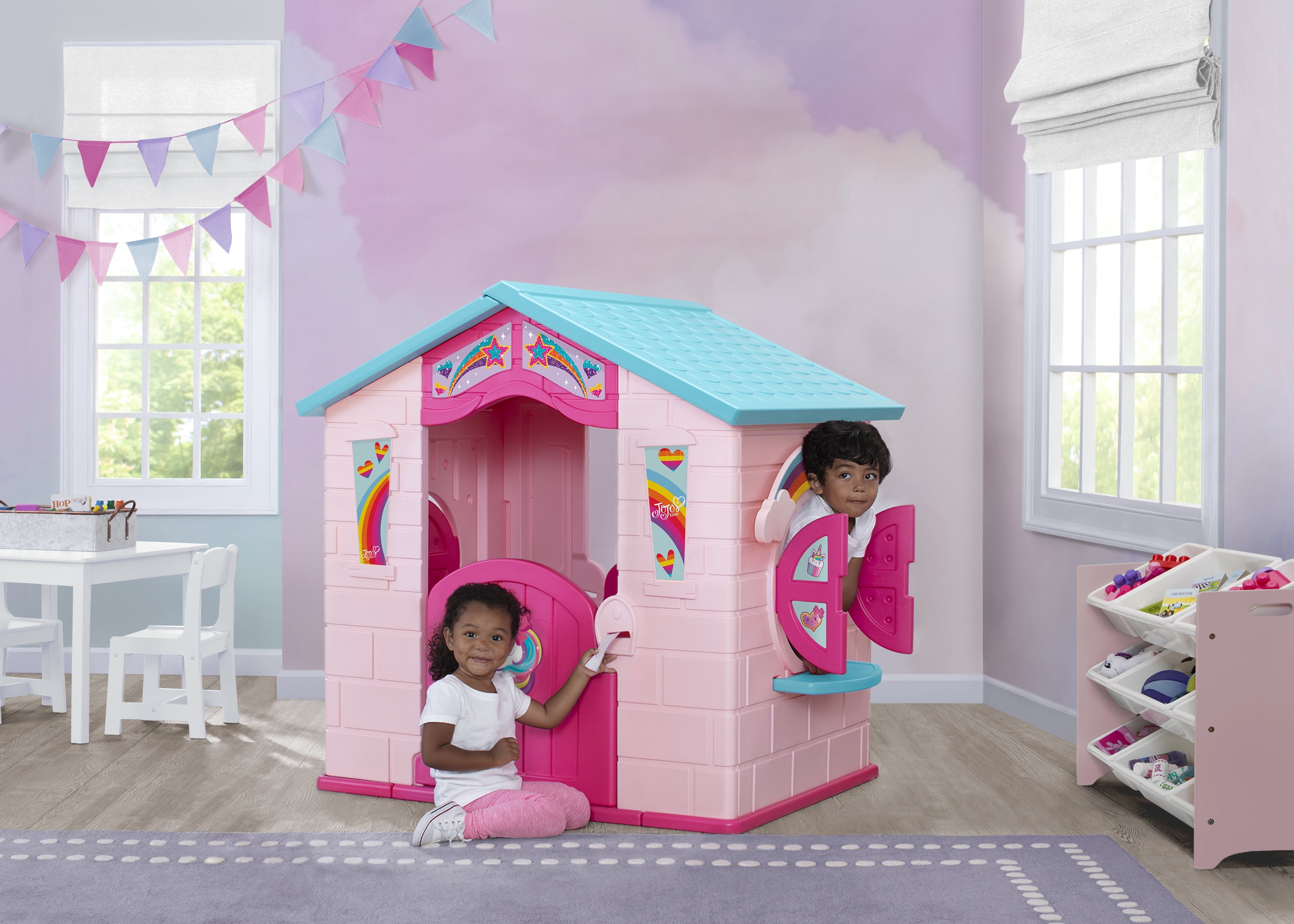 Delta Children Rainbow & Unicorn Plastic Indoor/Outdoor Playhouse with Easy Assembly, Pink - Image 12