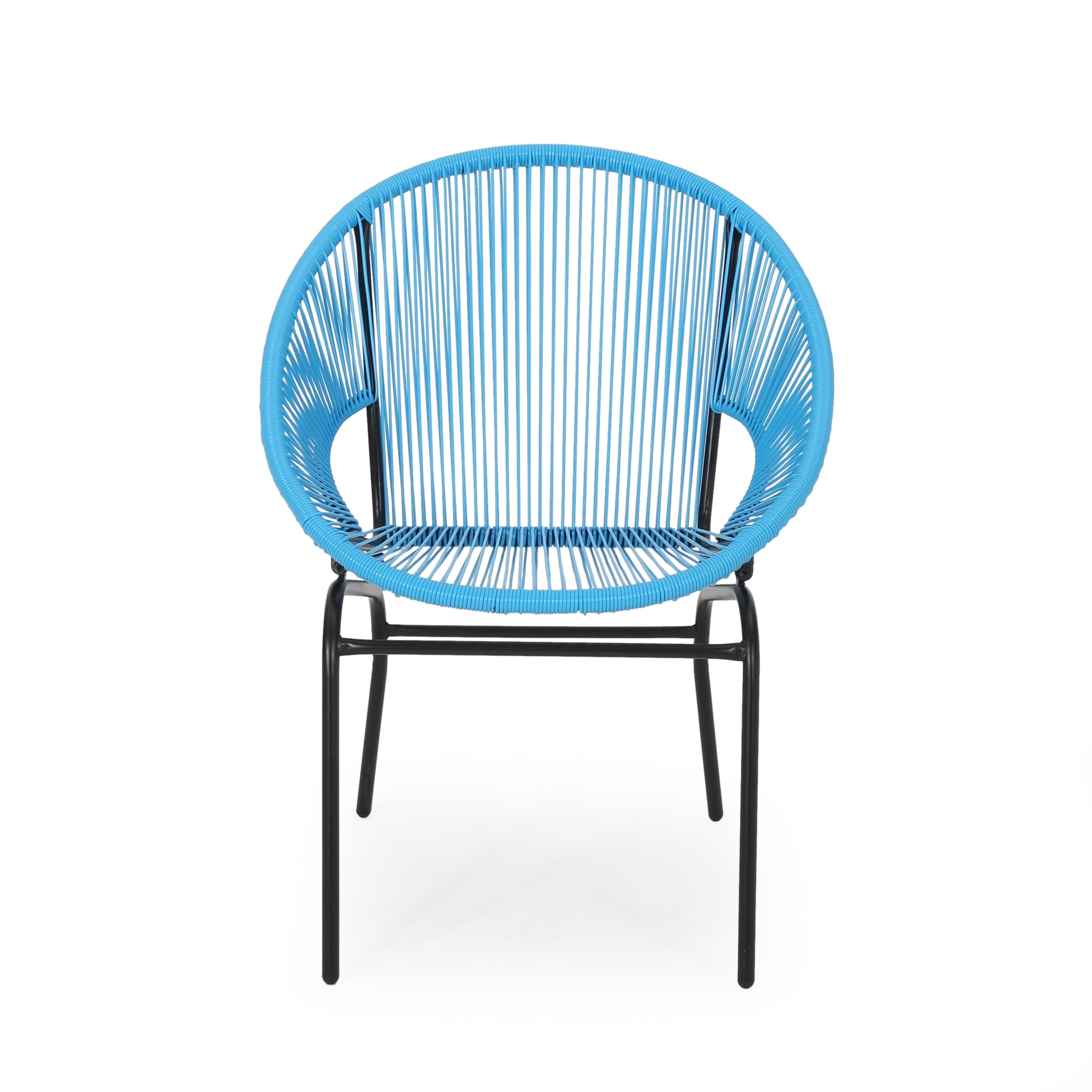 Noble House Nusa Faux Rattan and Iron Patio Chair Set in Blue/Black (Set of 2) - Image 8