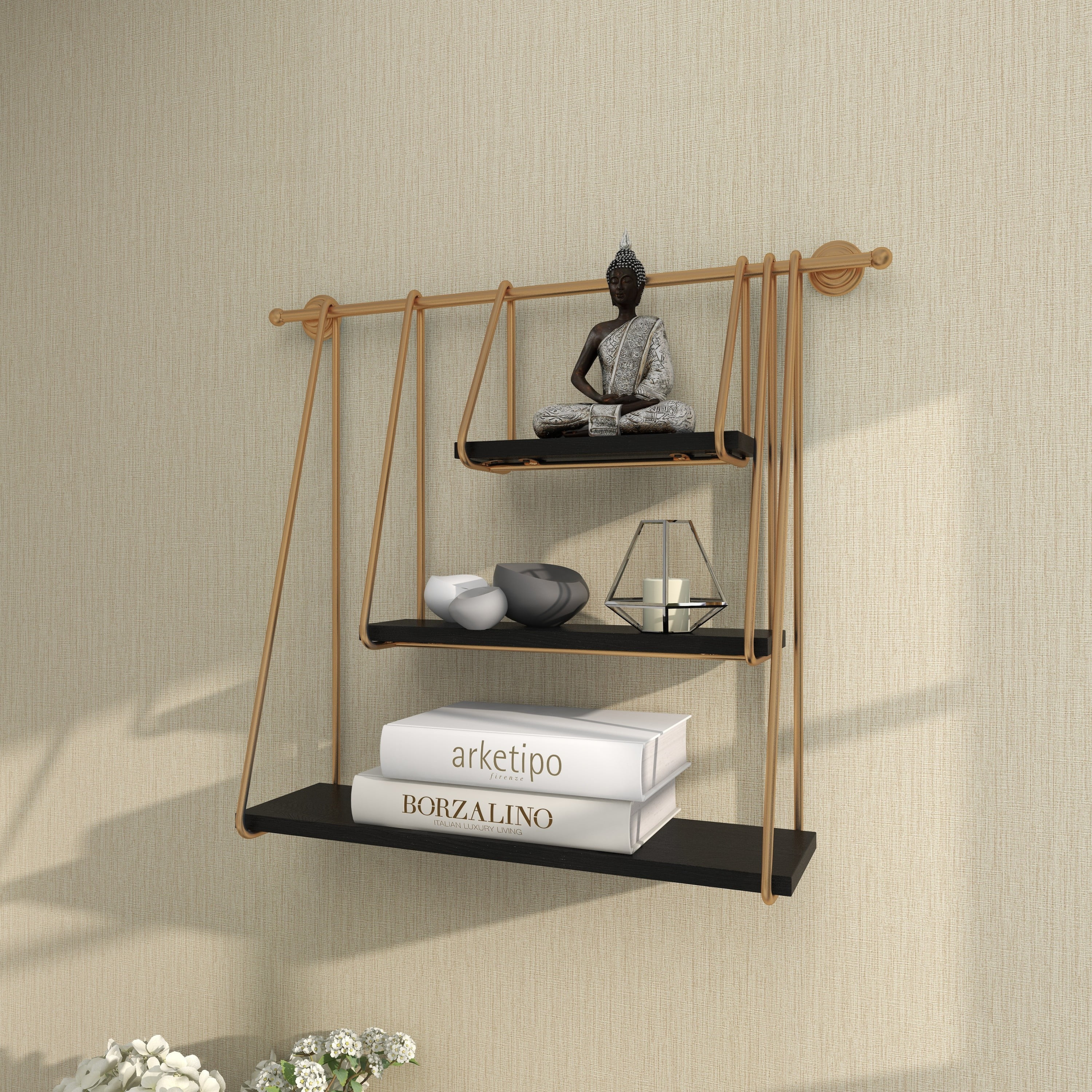 DecMode 26" x 6" 3-Tier Gold Wall Shelf - Image 4
