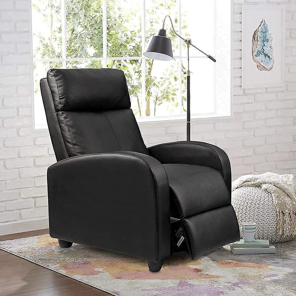 Lacoo Black PU Leather Single Sofa Recliner with Padded Seat and Backrest, Multi-Positions - Image 8
