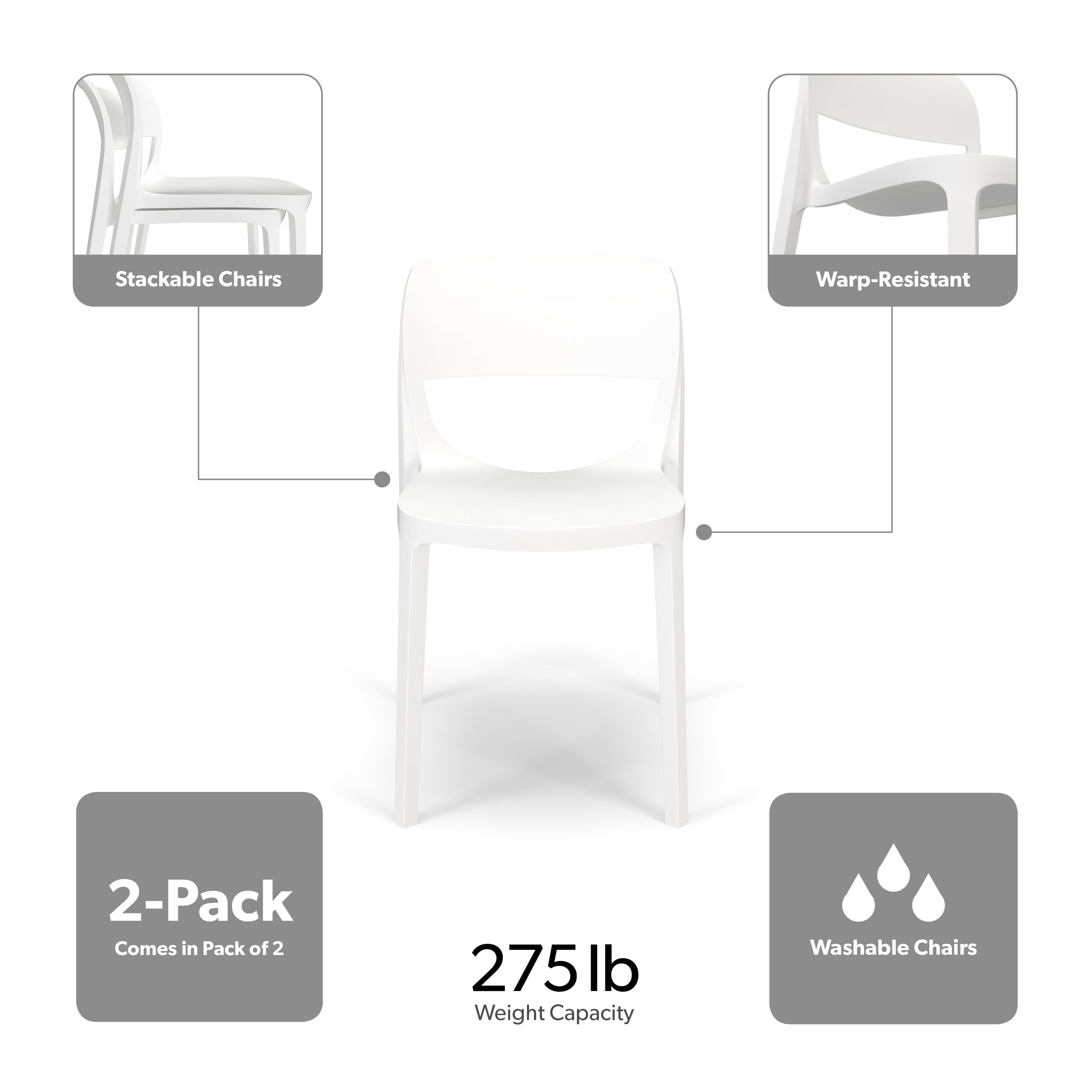 HON Basyx Prodigy Commercial-Grade 2-Pack Armless Stackable Chair, Indoor & Outdoor Chair, in White (BSXVL332WT) - Image 13