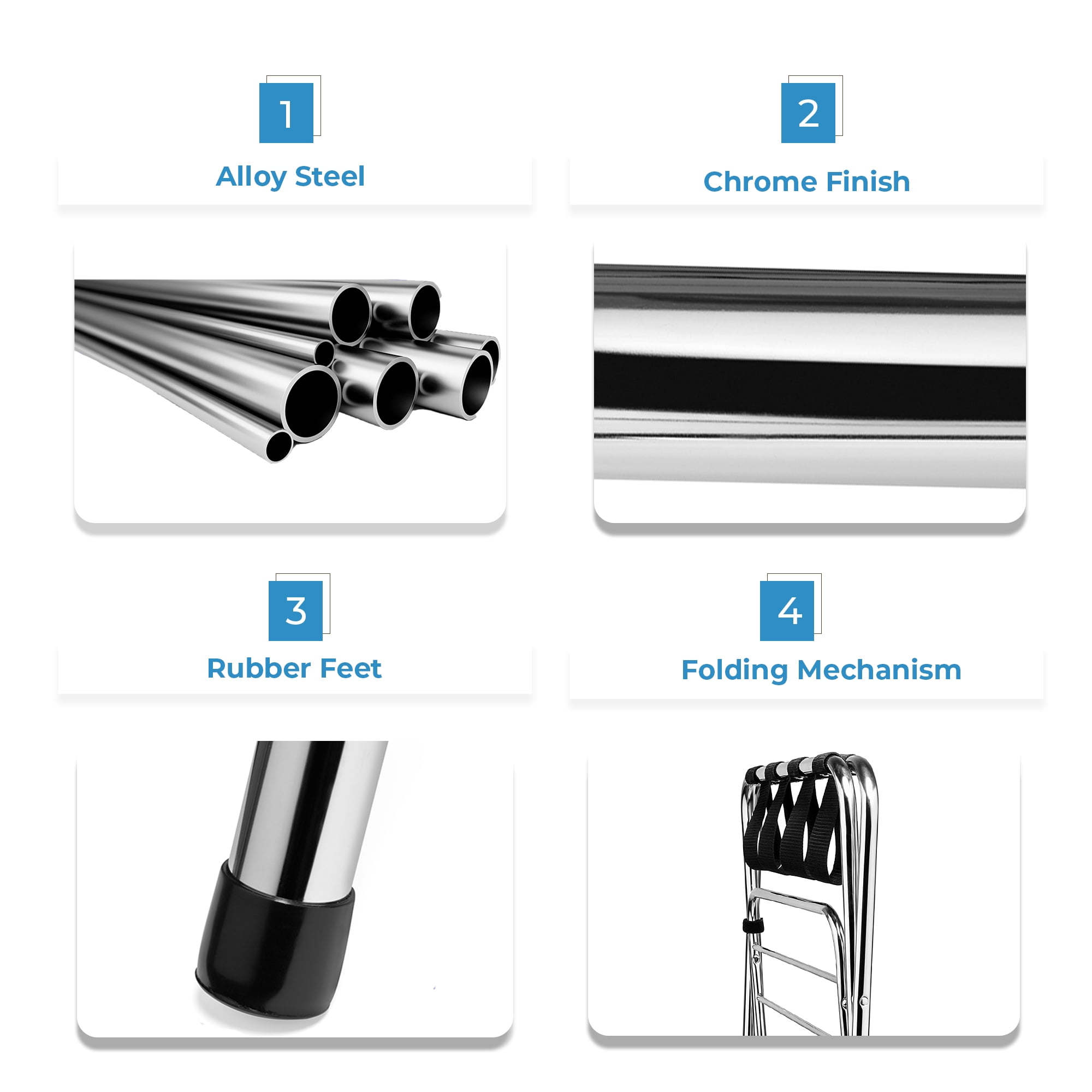 USTECH - Foldable Metal Luggage Rack with Extra Shelf, Heavy Duty Suitcase Stand for Guest Room, Bedroom, Hotel or Travel - Image 3