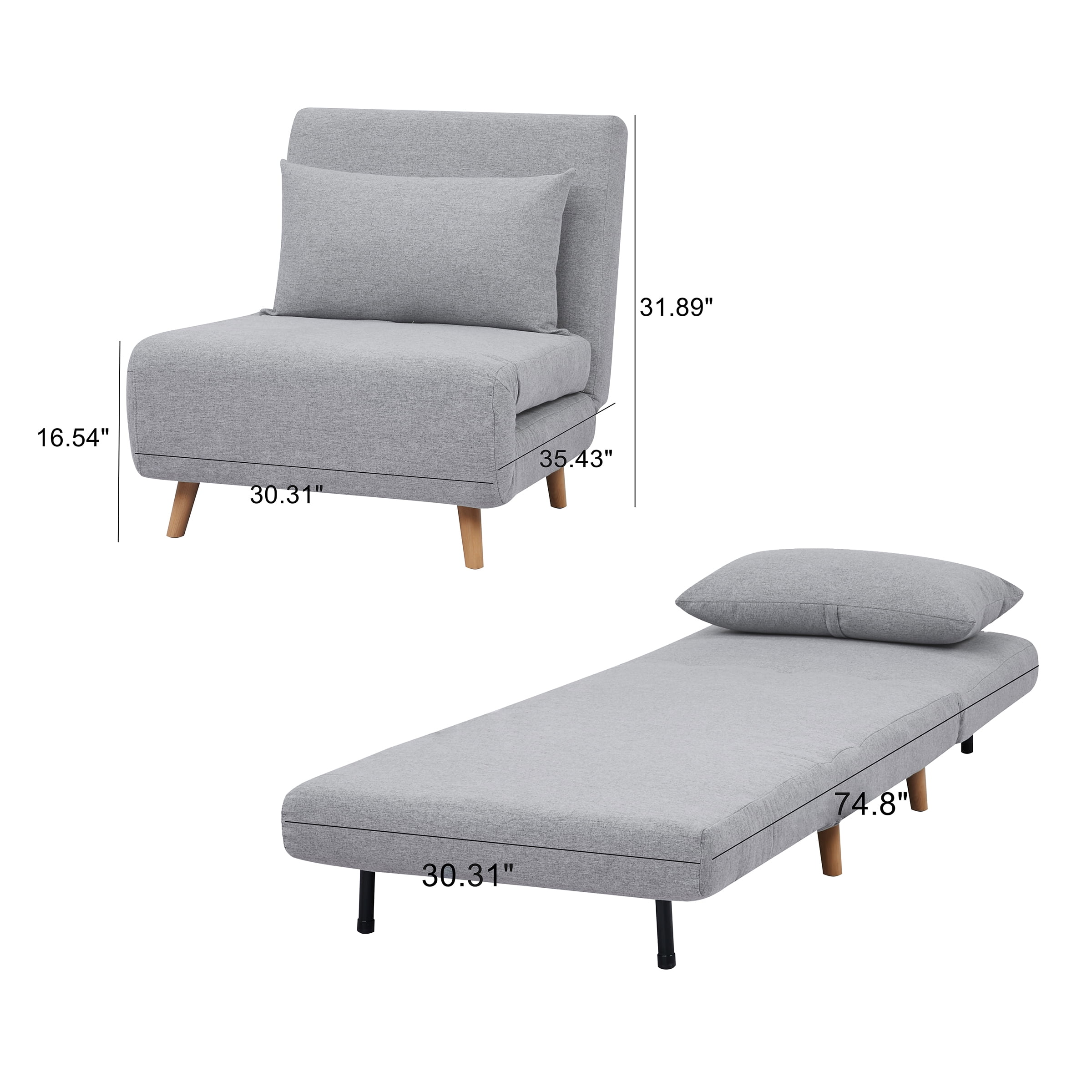 A&D Home Tustin Polyester Convertible Futon Chair, Light Gray - Image 6