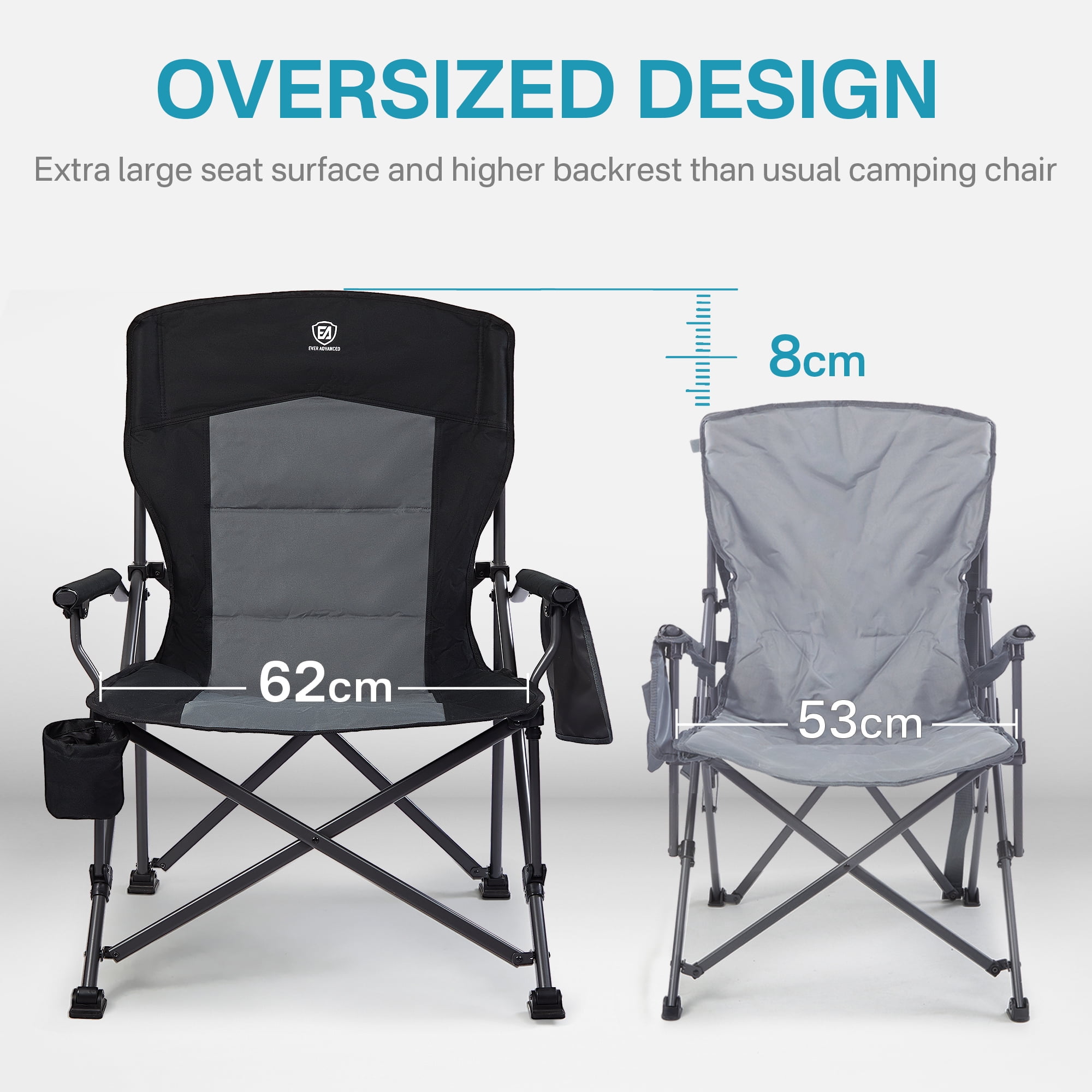 Oversized Folding Camping Chair, High Back Lawn Chair for Adults, Side Pockets & Cup Holder, Portable for Outdoor, Heavy Duty, Supports to 500 lbs, Black - Image 6