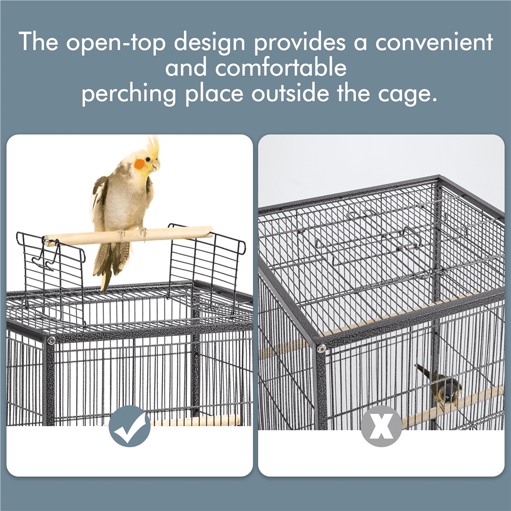 Alden Design 40-Inch H Wrought Iron Bird Cage with Rolling Stand Open-Top, Black - Image 7