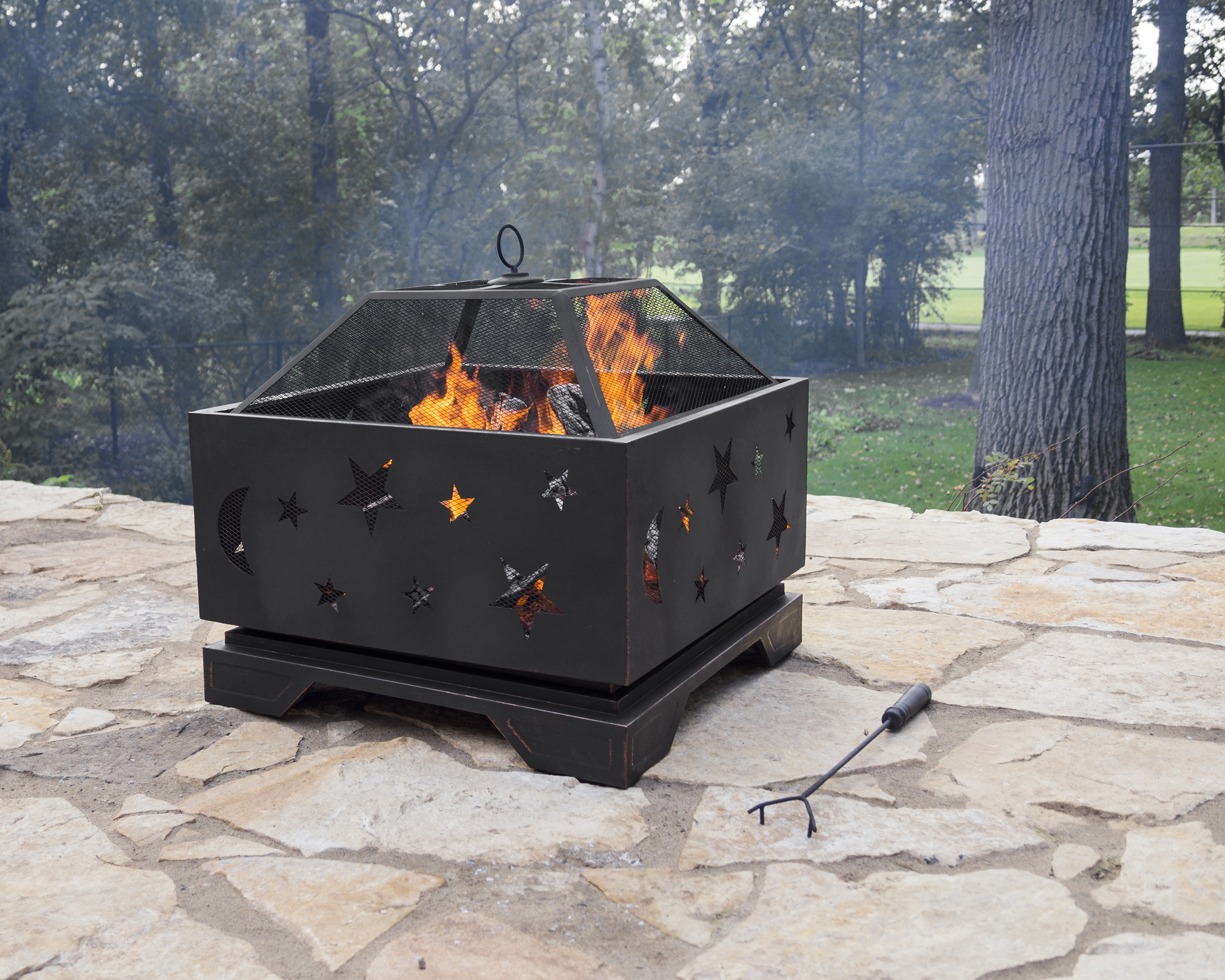 Pleasant Hearth Stargazer Square Steel Wood Burning Fire Pit - Image 4