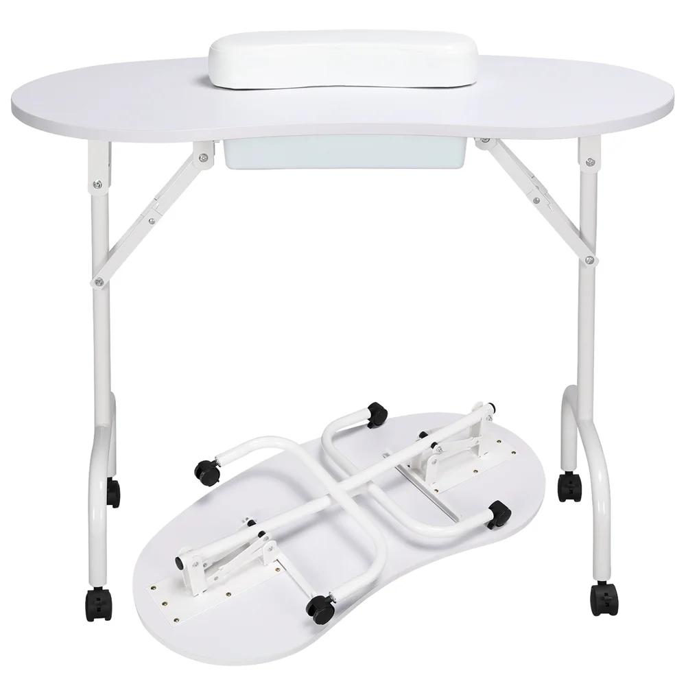 Alden Design Portable Foldable Manicure Table Nail Beautician Desk White - Image 2