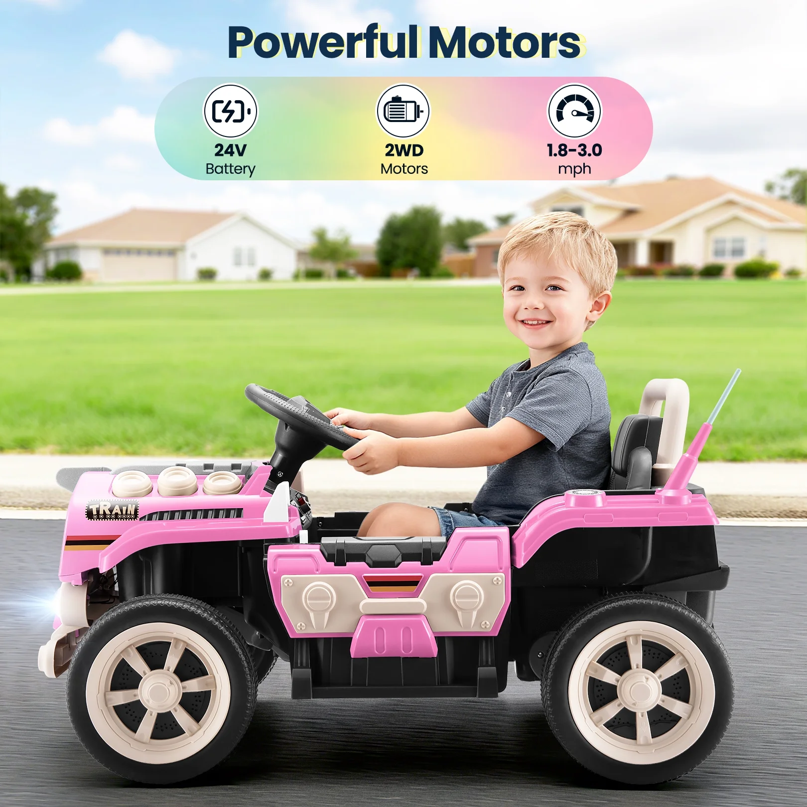 Funcid Ride on Train for Toddlers with Remote Control, Ride on Toys for Kids Ages 2-6, Electric Car for Kids with Music, Bluetooth, MP3 Player, Train Sound, Pink - Image 2
