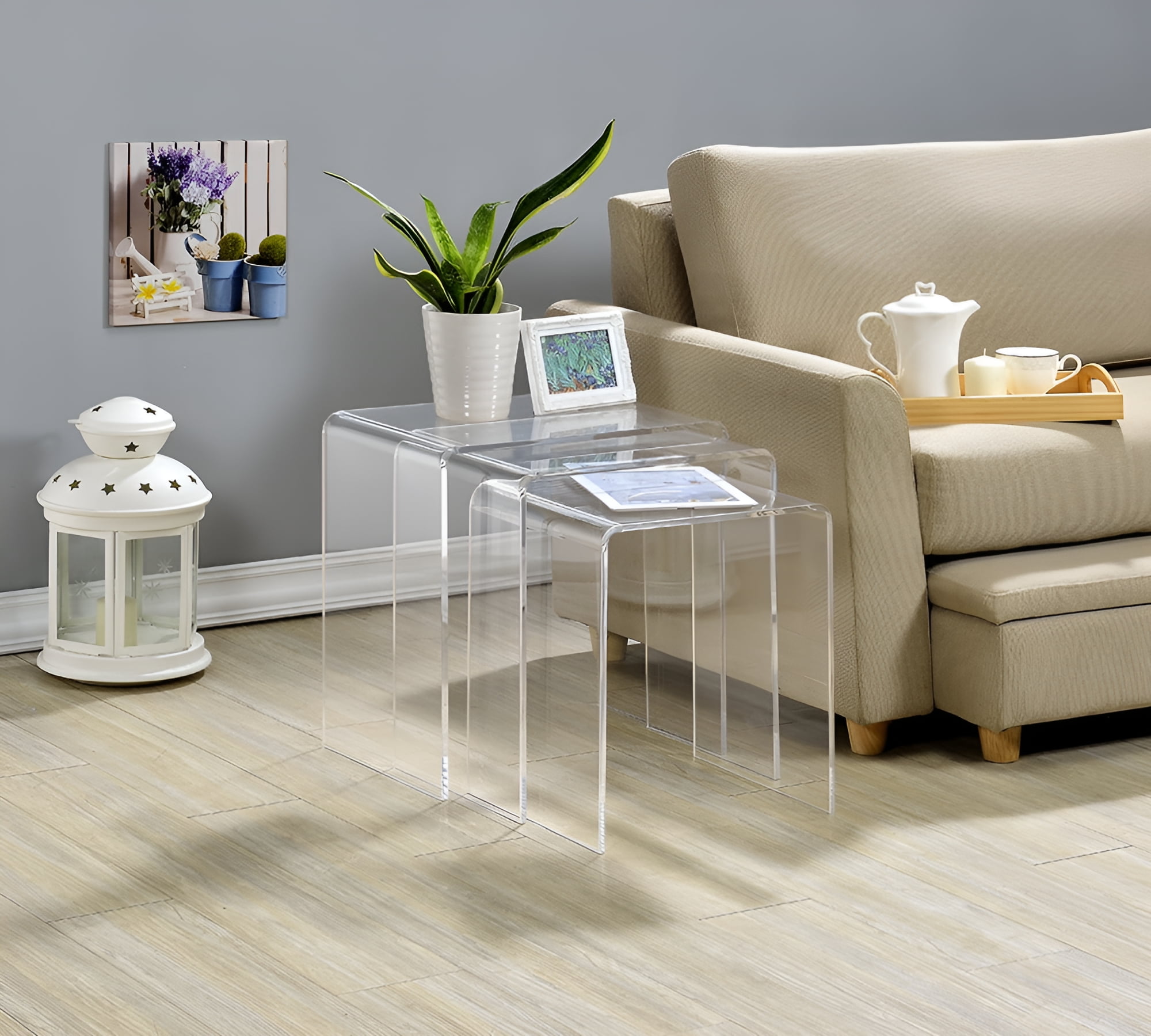 Fox Hill Trading Pure Decor Lucite and Acrylic Nesting Tables - Clear (Set of 3) - Image 3